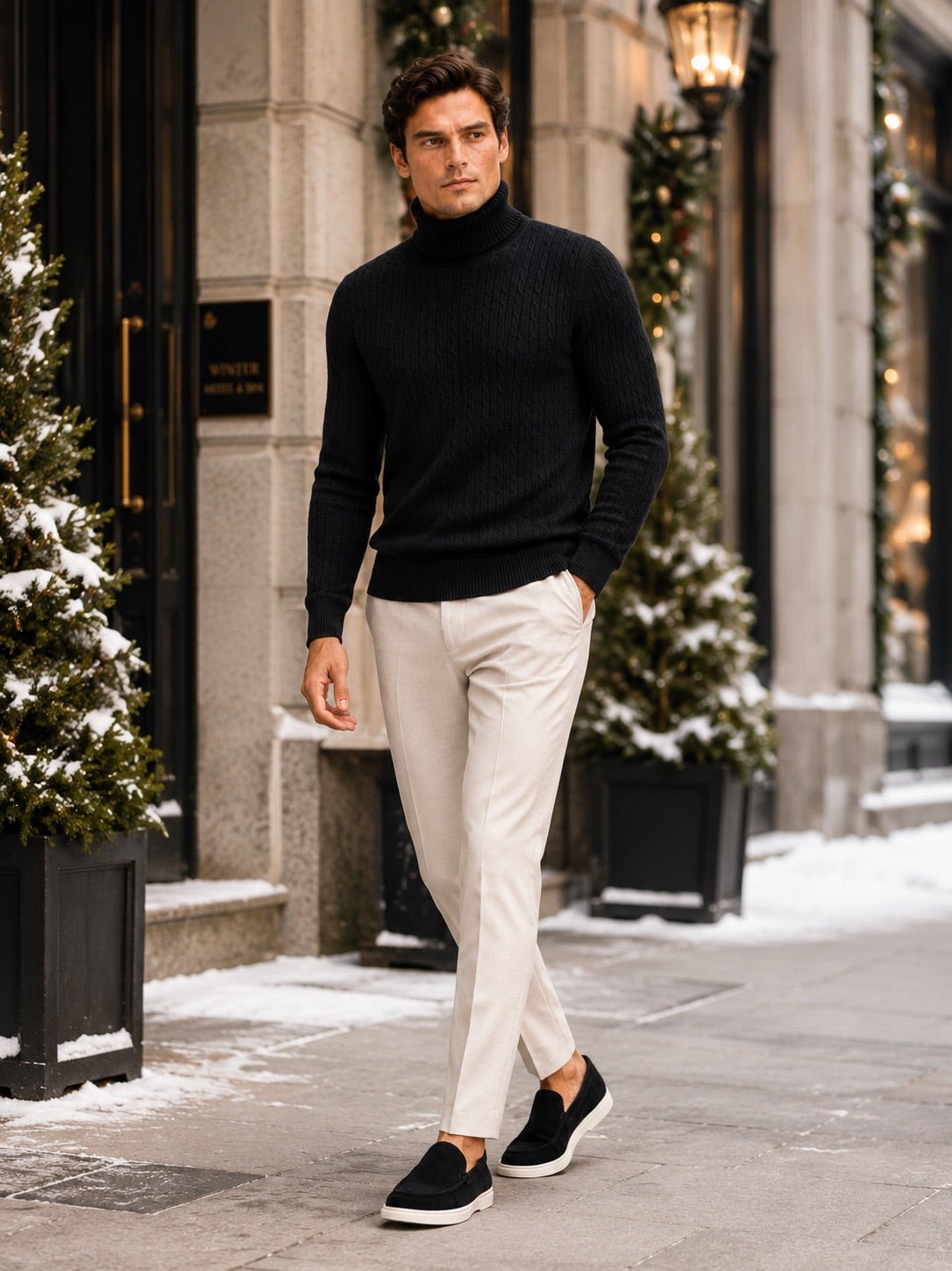 Men’s Cable Knit Roll Neck Jumper Slim Fit Heavyweight Winter Pullover for Casual and Everyday Wear