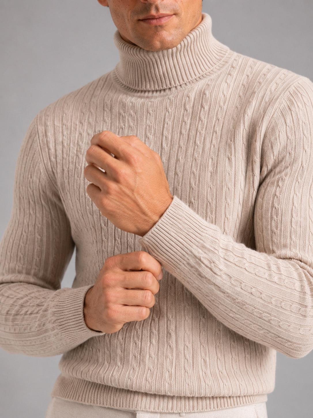 Men’s Cable Knit Roll Neck Jumper Slim Fit Heavyweight Winter Pullover for Casual and Everyday Wear