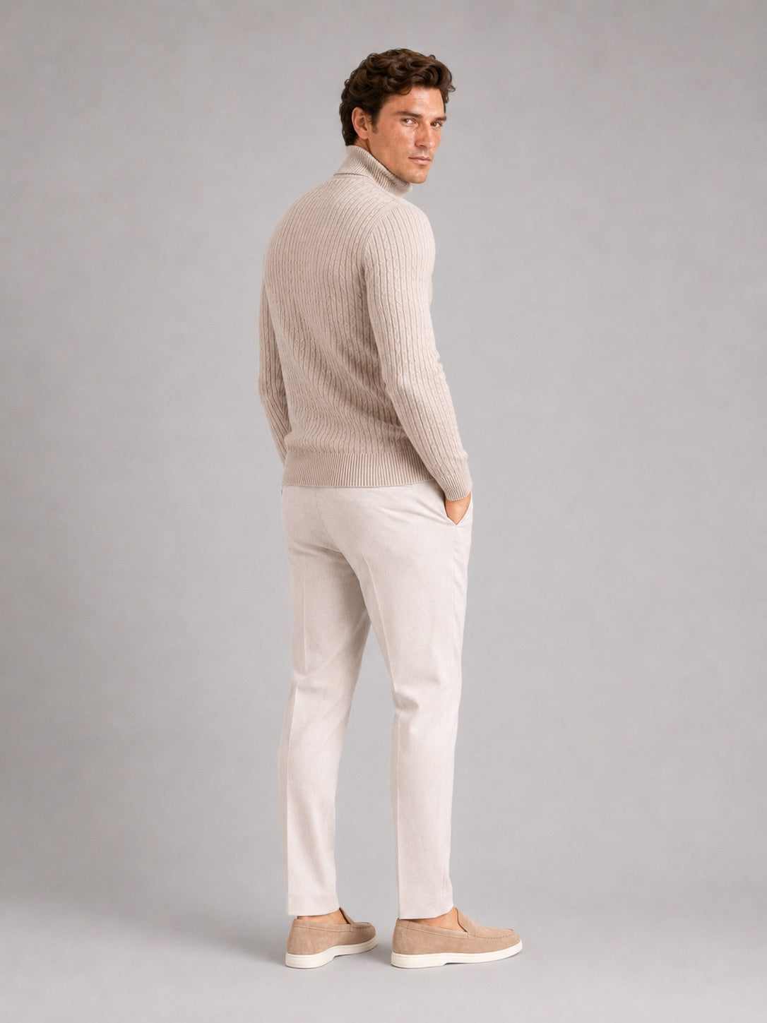 Men’s Cable Knit Roll Neck Jumper Slim Fit Heavyweight Winter Pullover for Casual and Everyday Wear