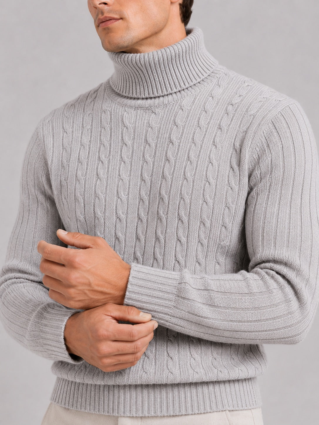 Men’s Cable Knit Roll Neck Jumper Slim Fit Heavyweight Winter Pullover for Casual and Everyday Wear