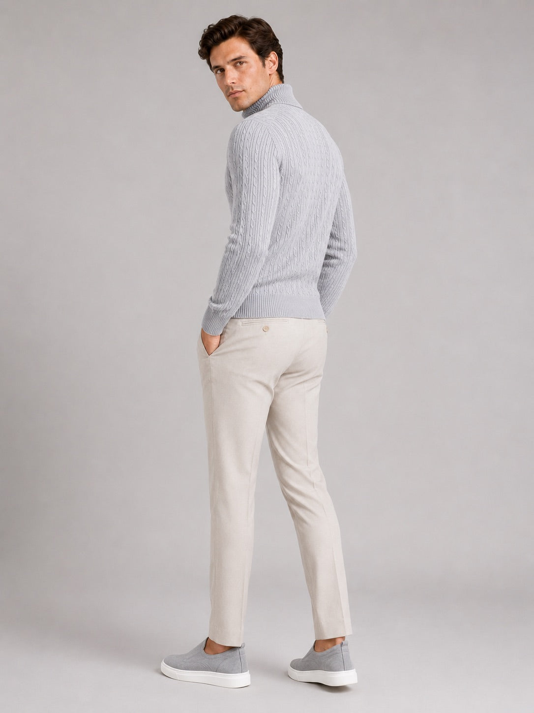Men’s Cable Knit Roll Neck Jumper Slim Fit Heavyweight Winter Pullover for Casual and Everyday Wear