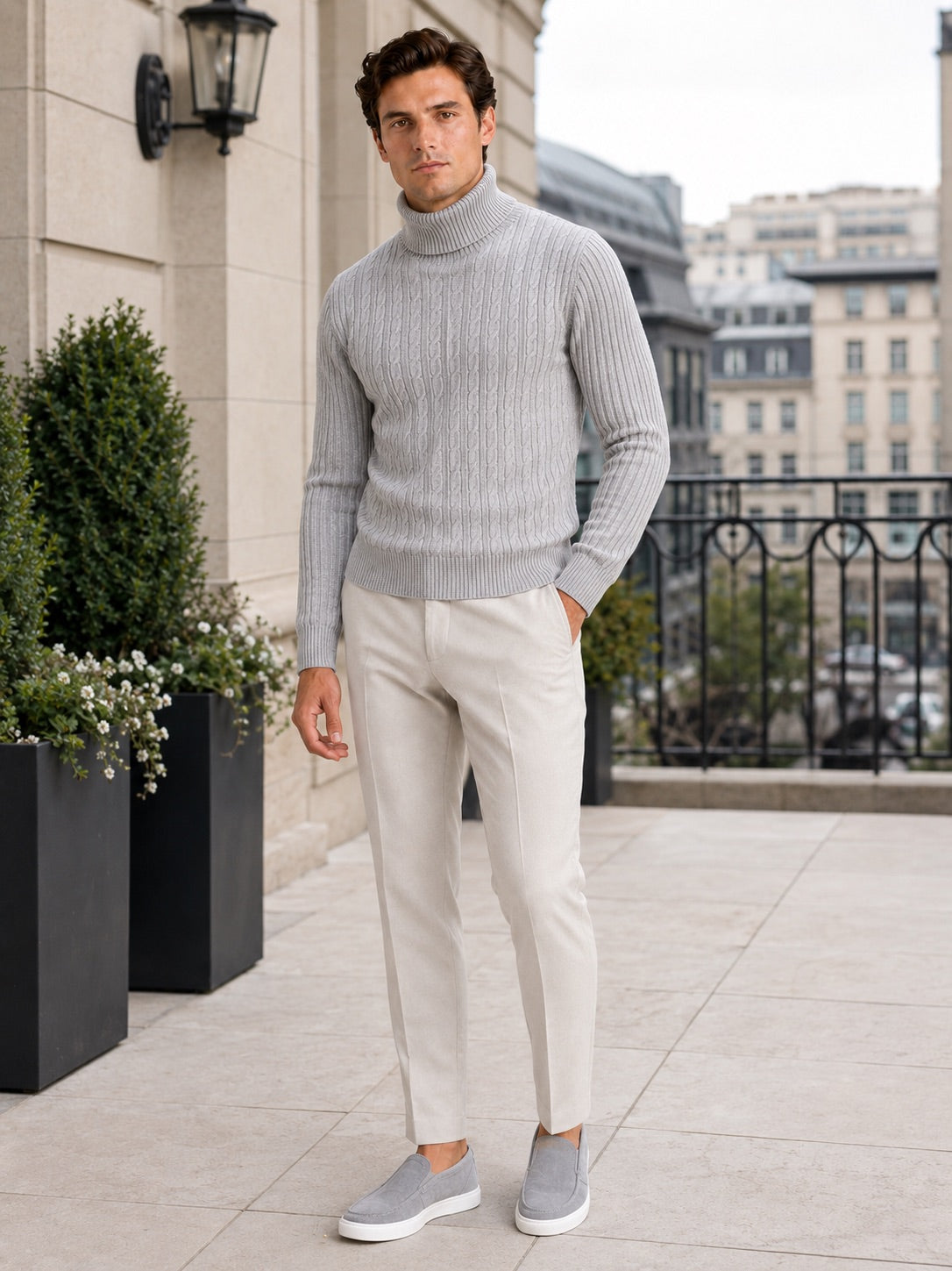 Men’s Cable Knit Roll Neck Jumper Slim Fit Heavyweight Winter Pullover for Casual and Everyday Wear