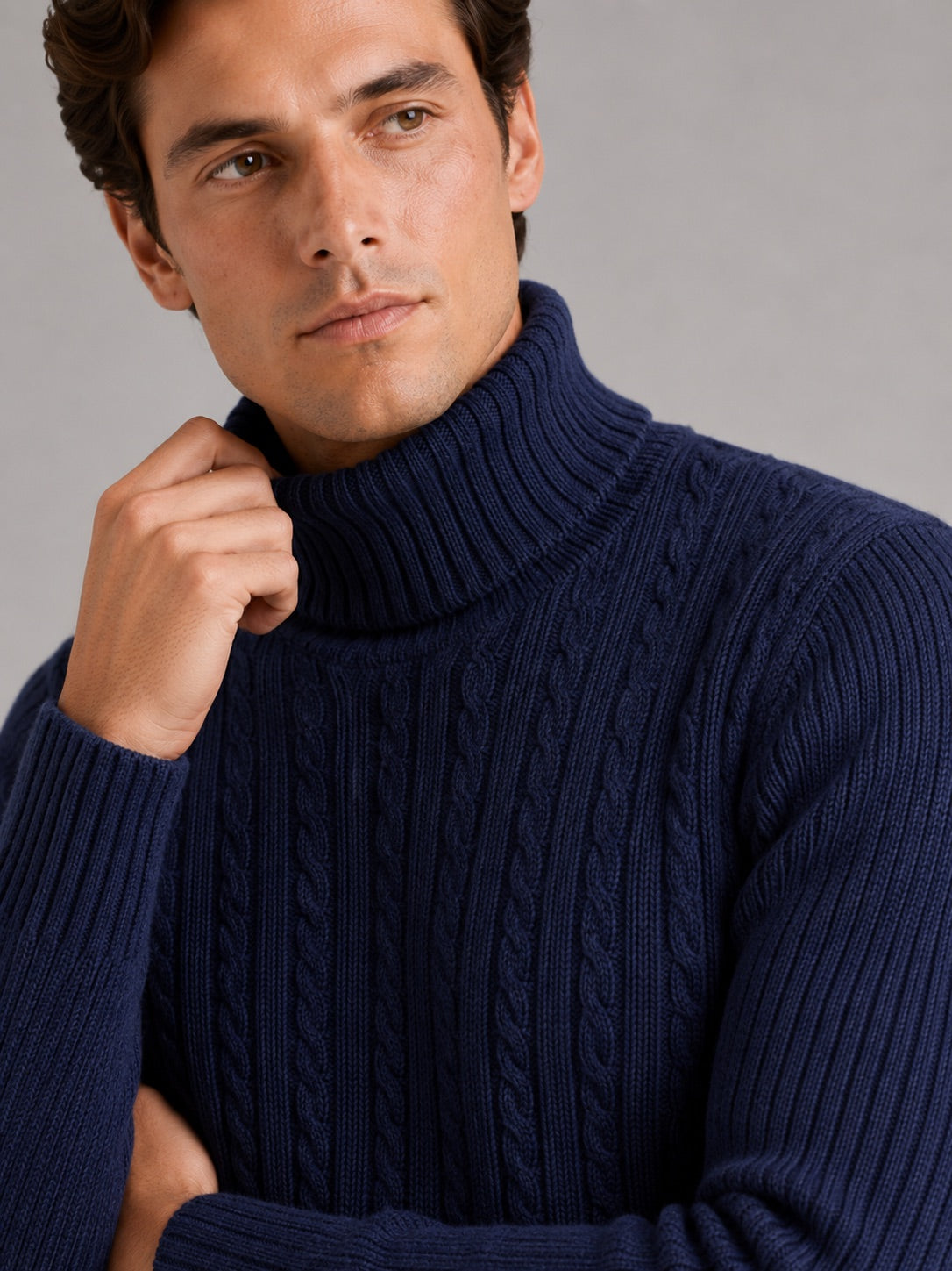 Men’s Cable Knit Roll Neck Jumper Slim Fit Heavyweight Winter Pullover for Casual and Everyday Wear