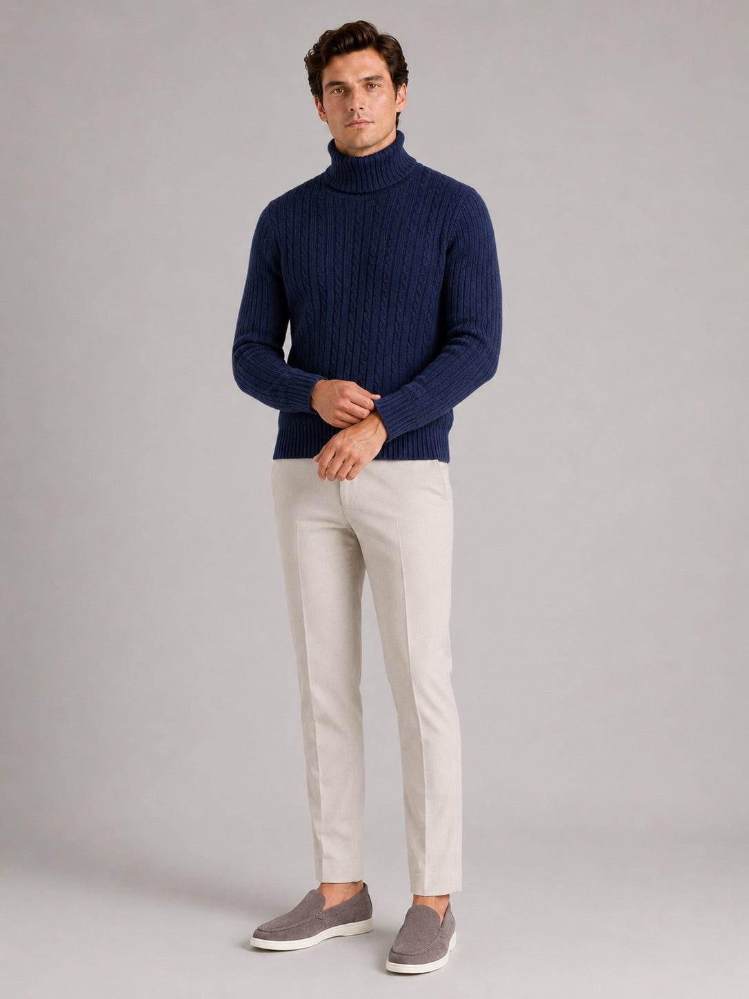 Men’s Cable Knit Roll Neck Jumper Slim Fit Heavyweight Winter Pullover for Casual and Everyday Wear