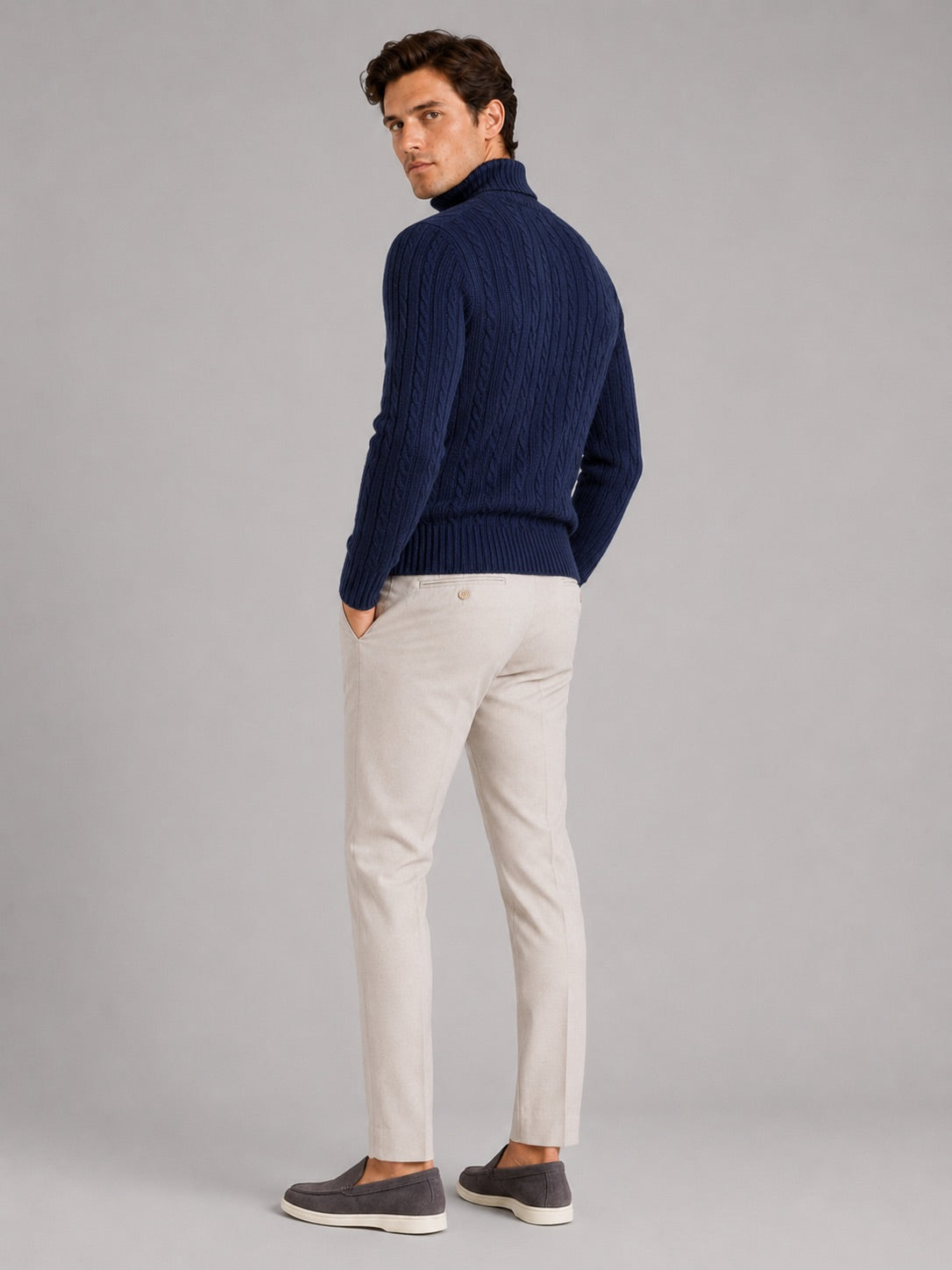 Men’s Cable Knit Roll Neck Jumper Slim Fit Heavyweight Winter Pullover for Casual and Everyday Wear