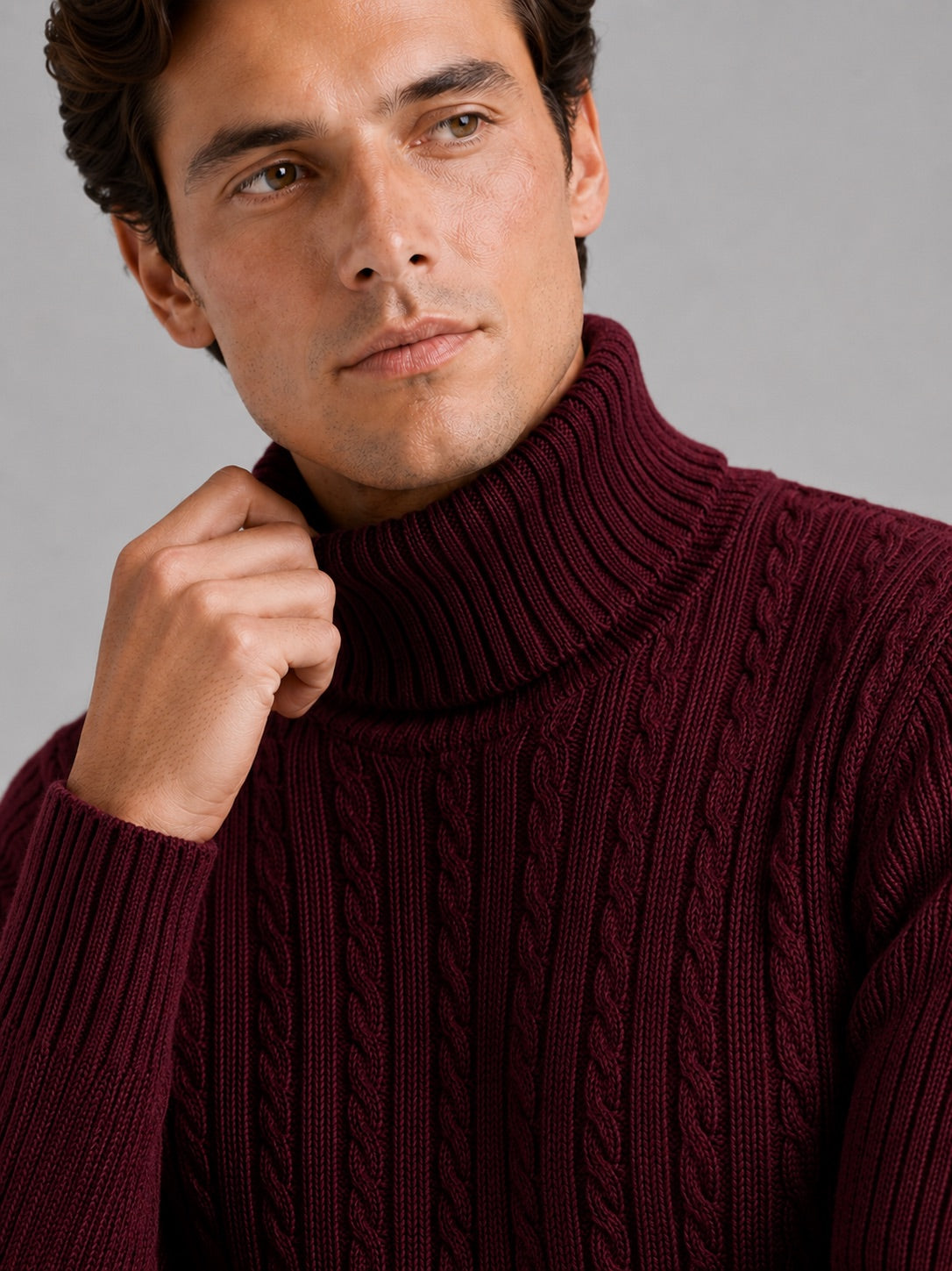 Men’s Cable Knit Roll Neck Jumper Slim Fit Heavyweight Winter Pullover for Casual and Everyday Wear