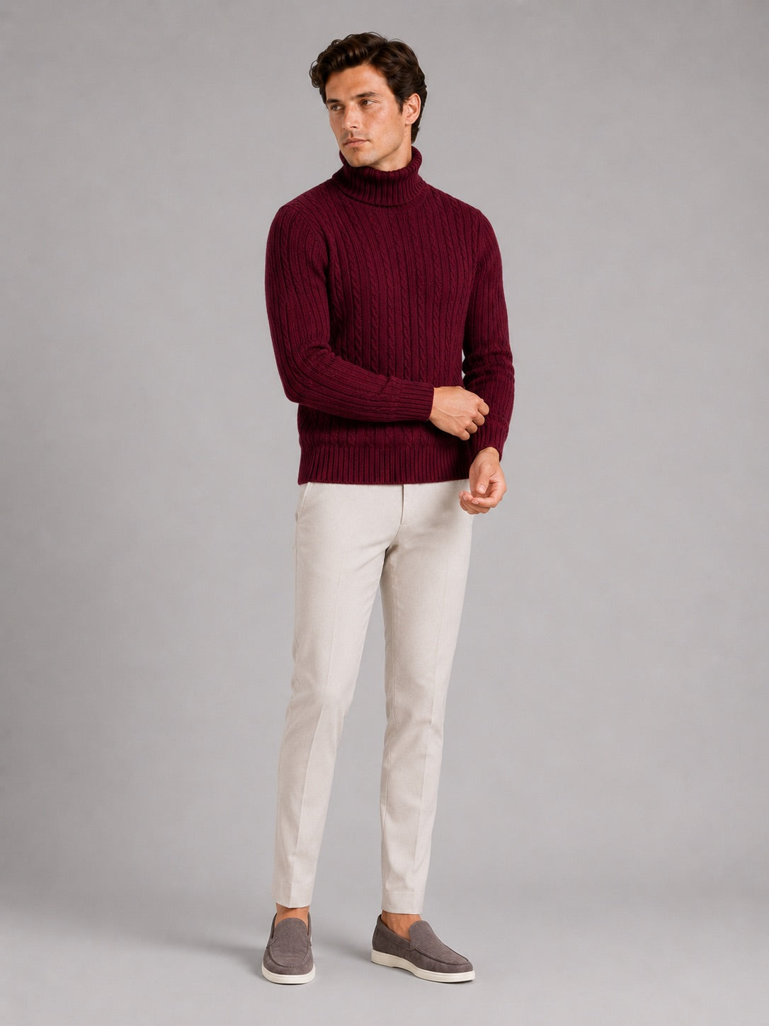 Men’s Cable Knit Roll Neck Jumper Slim Fit Heavyweight Winter Pullover for Casual and Everyday Wear