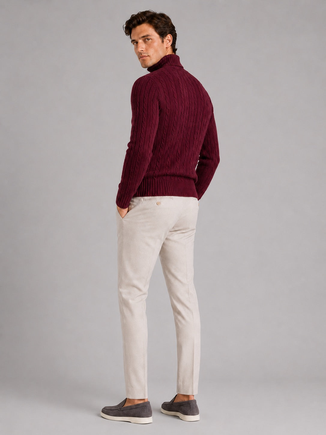 Men’s Cable Knit Roll Neck Jumper Slim Fit Heavyweight Winter Pullover for Casual and Everyday Wear