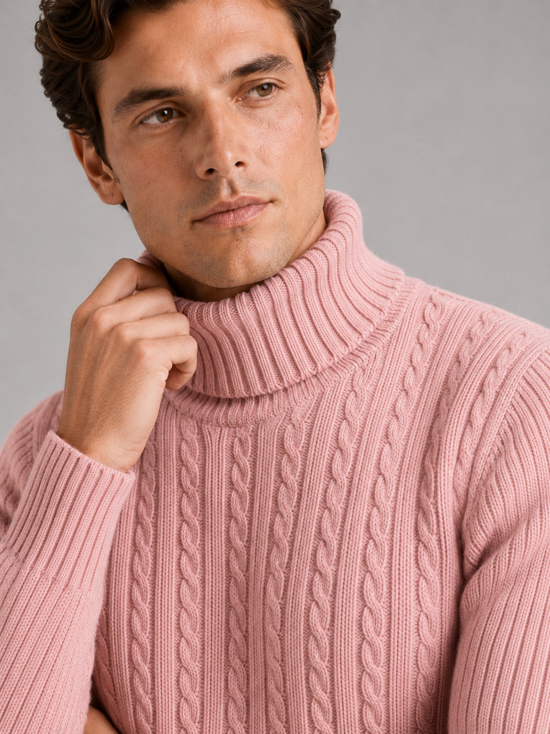 Men’s Cable Knit Roll Neck Jumper Slim Fit Heavyweight Winter Pullover for Casual and Everyday Wear