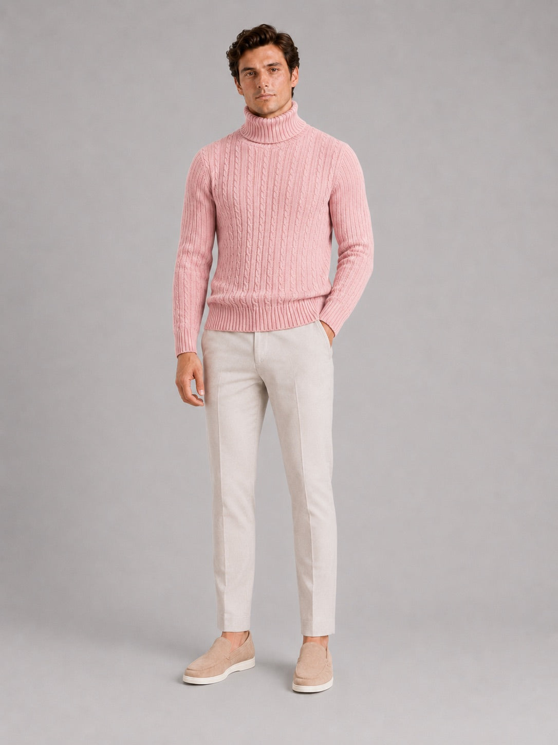 Men’s Cable Knit Roll Neck Jumper Slim Fit Heavyweight Winter Pullover for Casual and Everyday Wear