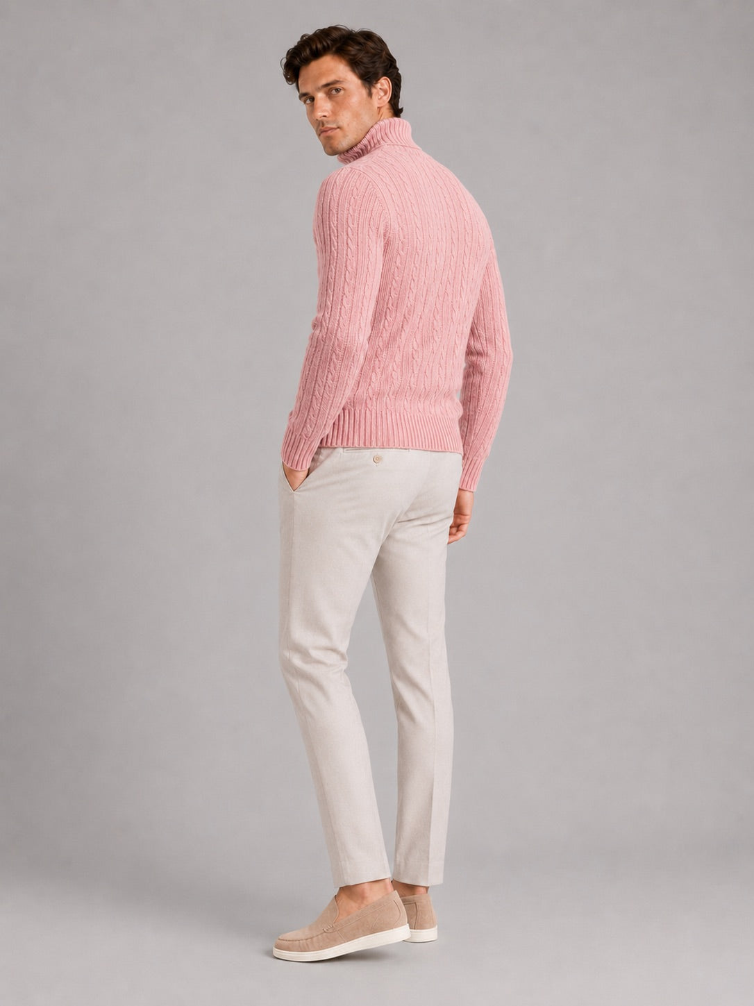 Men’s Cable Knit Roll Neck Jumper Slim Fit Heavyweight Winter Pullover for Casual and Everyday Wear