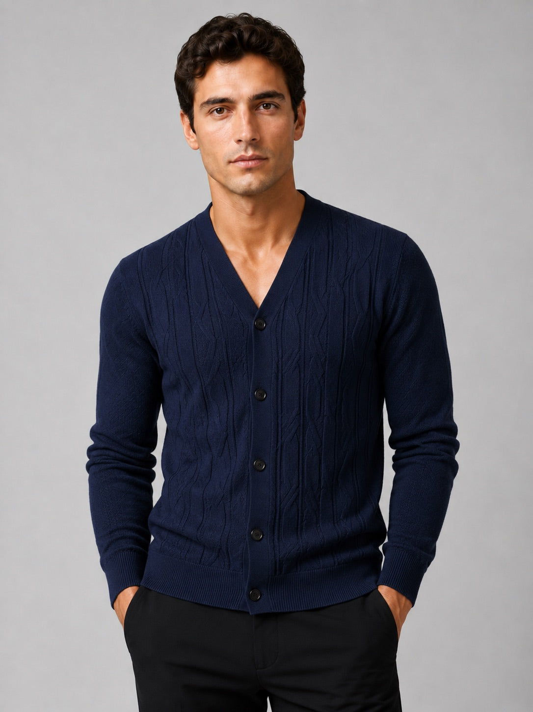 Men’s V-Neck Cardigan Jumper Slim Fit Knit Long Sleeve Spring Autumn Layer for Business Casual and Everyday Wear