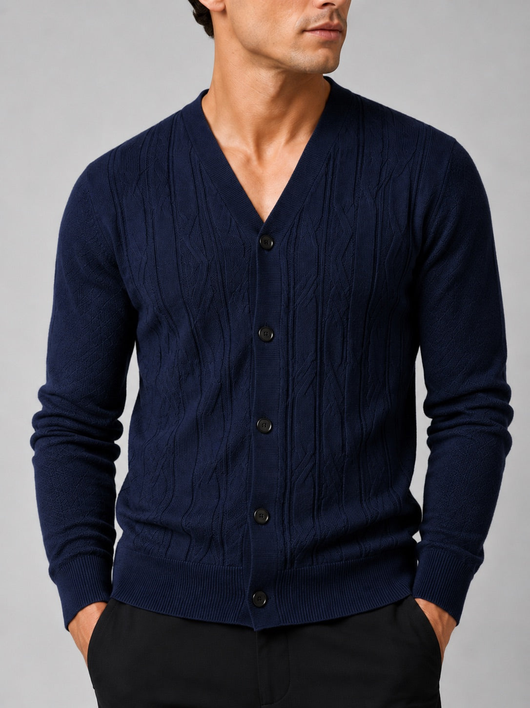 Men’s V-Neck Cardigan Jumper Slim Fit Knit Long Sleeve Spring Autumn Layer for Business Casual and Everyday Wear
