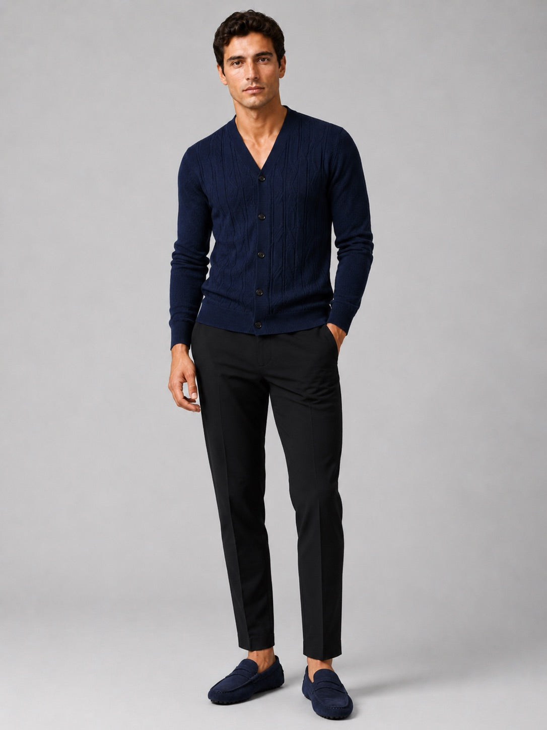 Men’s V-Neck Cardigan Jumper Slim Fit Knit Long Sleeve Spring Autumn Layer for Business Casual and Everyday Wear