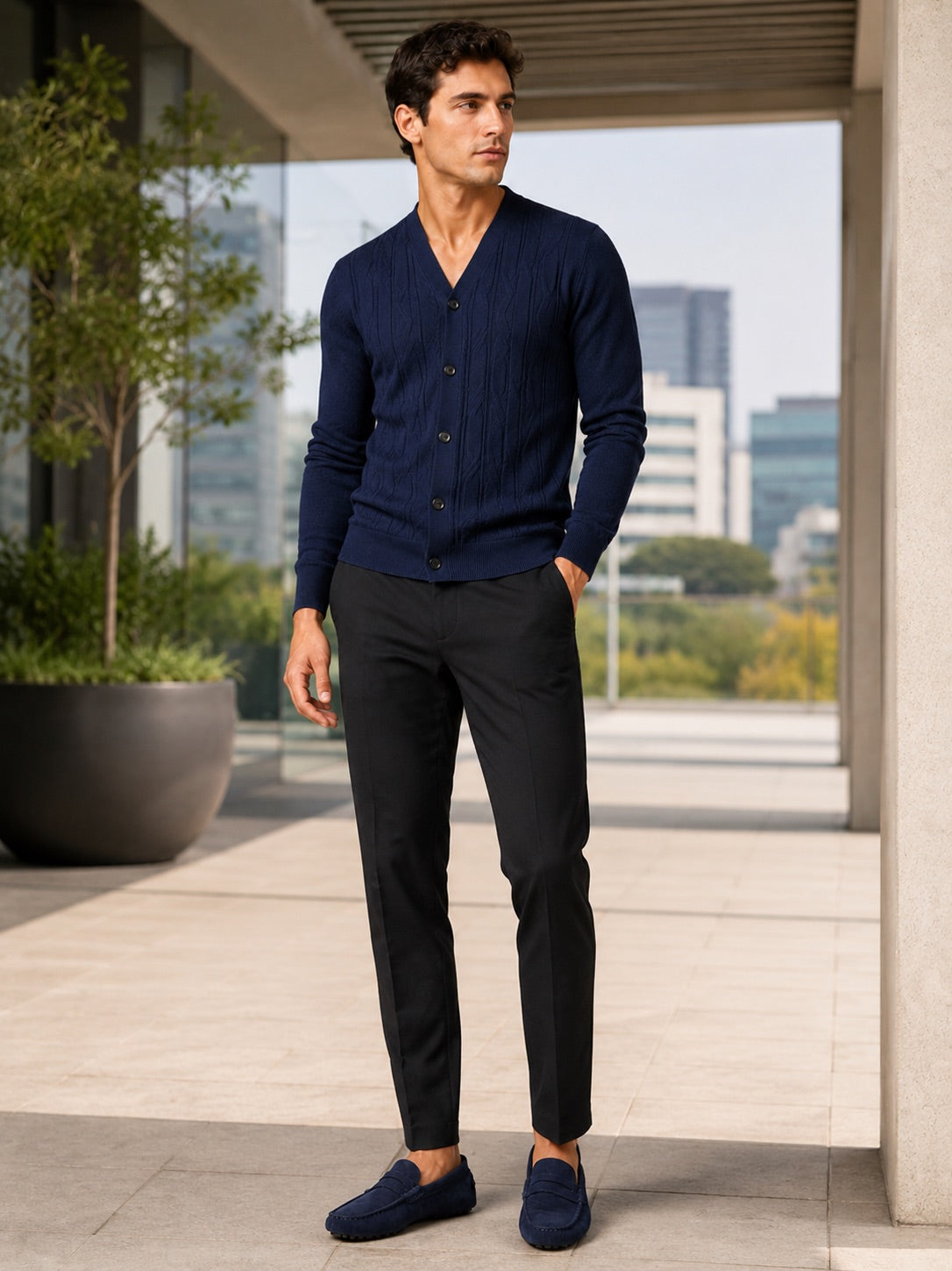Men’s V-Neck Cardigan Jumper Slim Fit Knit Long Sleeve Spring Autumn Layer for Business Casual and Everyday Wear