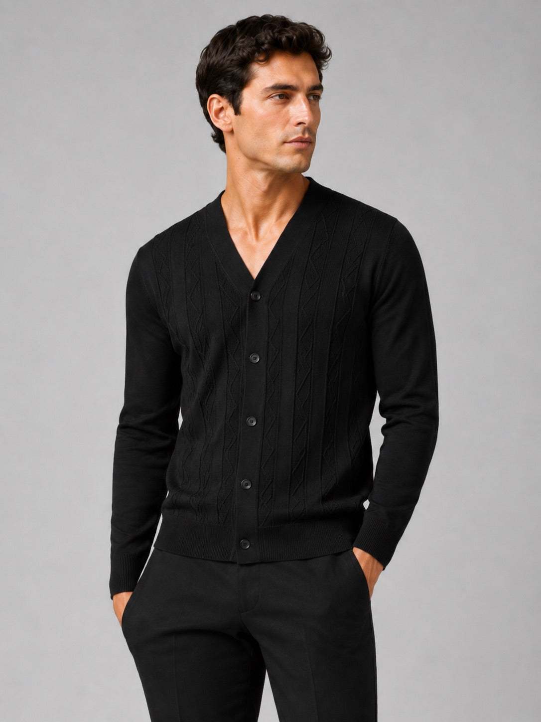 Men’s V-Neck Cardigan Jumper Slim Fit Knit Long Sleeve Spring Autumn Layer for Business Casual and Everyday Wear