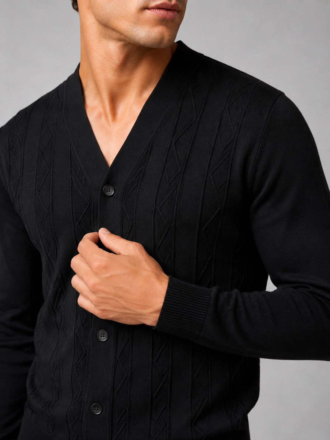 Men’s V-Neck Cardigan Jumper Slim Fit Knit Long Sleeve Spring Autumn Layer for Business Casual and Everyday Wear