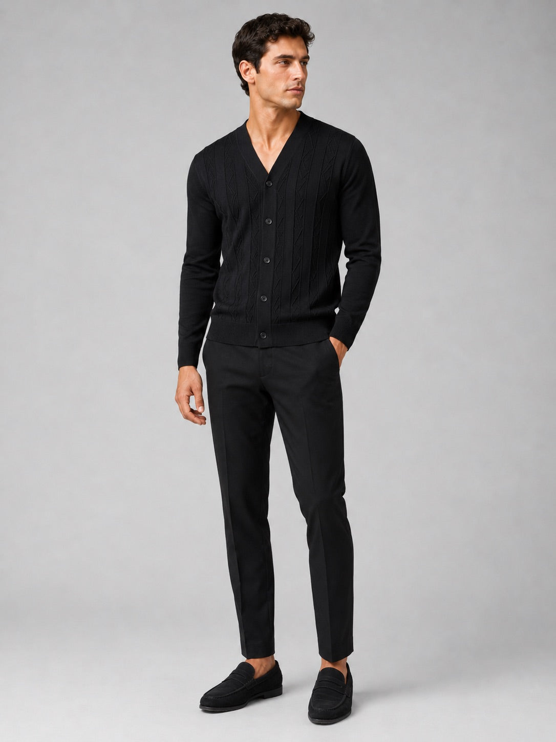 Men’s V-Neck Cardigan Jumper Slim Fit Knit Long Sleeve Spring Autumn Layer for Business Casual and Everyday Wear