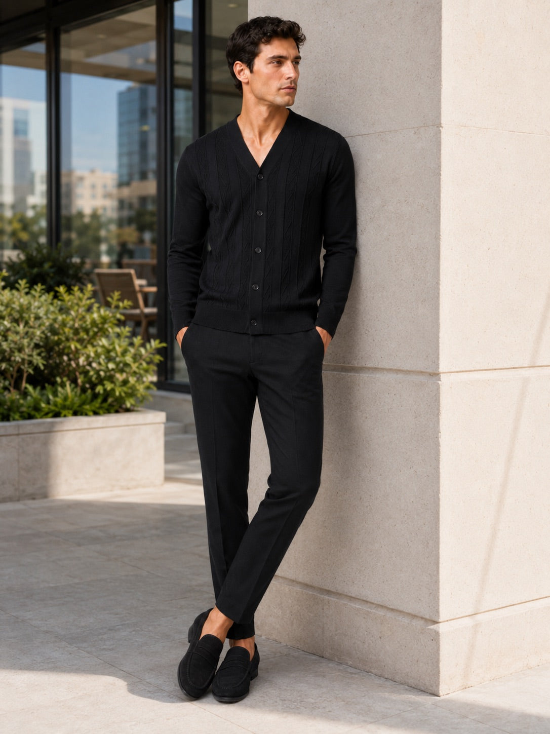 Men’s V-Neck Cardigan Jumper Slim Fit Knit Long Sleeve Spring Autumn Layer for Business Casual and Everyday Wear