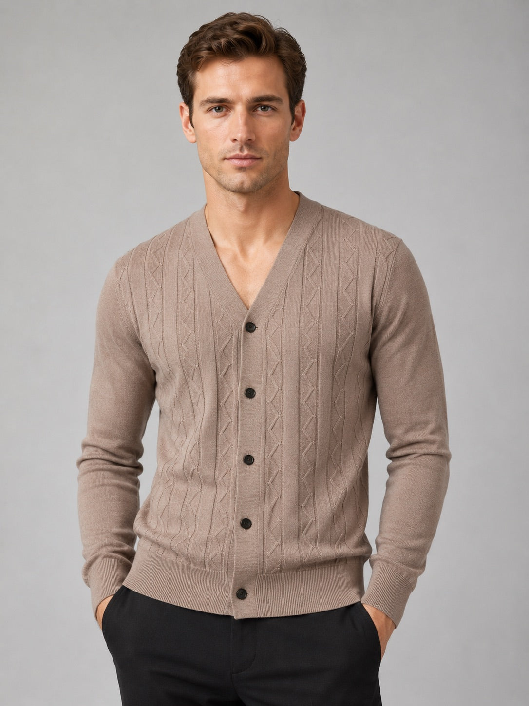 Men’s V-Neck Cardigan Jumper Slim Fit Knit Long Sleeve Spring Autumn Layer for Business Casual and Everyday Wear