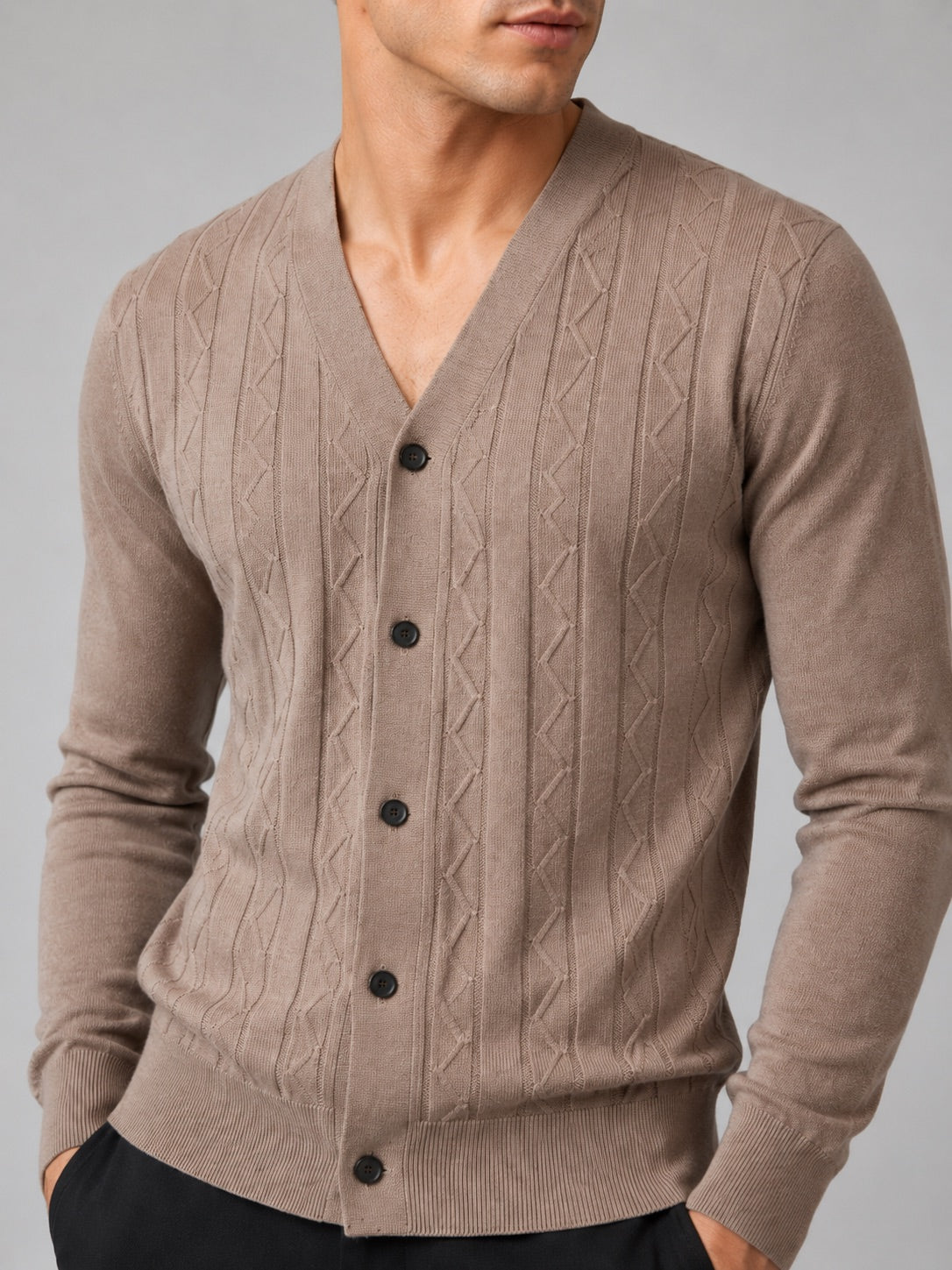 Men’s V-Neck Cardigan Jumper Slim Fit Knit Long Sleeve Spring Autumn Layer for Business Casual and Everyday Wear