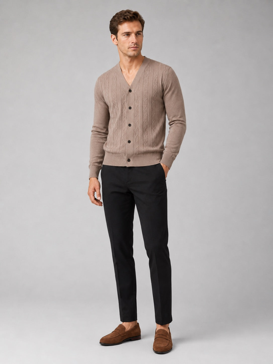 Men’s V-Neck Cardigan Jumper Slim Fit Knit Long Sleeve Spring Autumn Layer for Business Casual and Everyday Wear