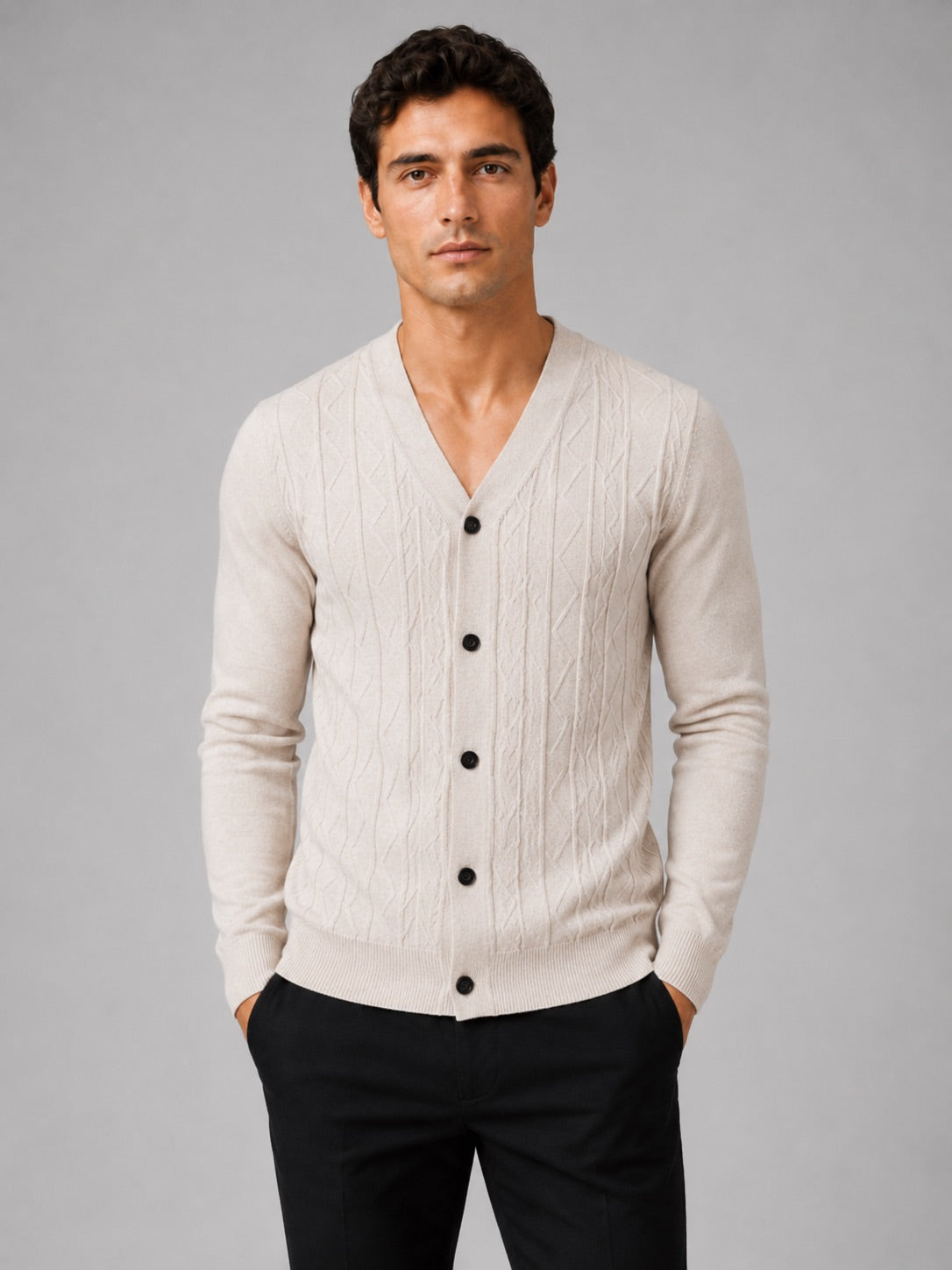 Men’s V-Neck Cardigan Jumper Slim Fit Knit Long Sleeve Spring Autumn Layer for Business Casual and Everyday Wear