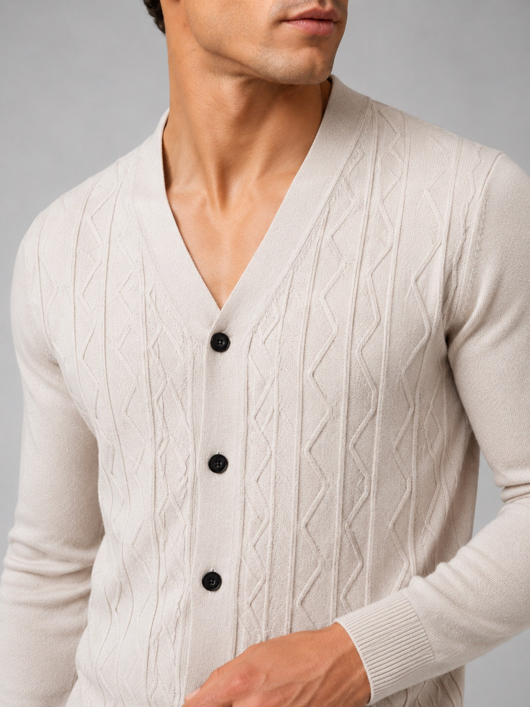 Men’s V-Neck Cardigan Jumper Slim Fit Knit Long Sleeve Spring Autumn Layer for Business Casual and Everyday Wear