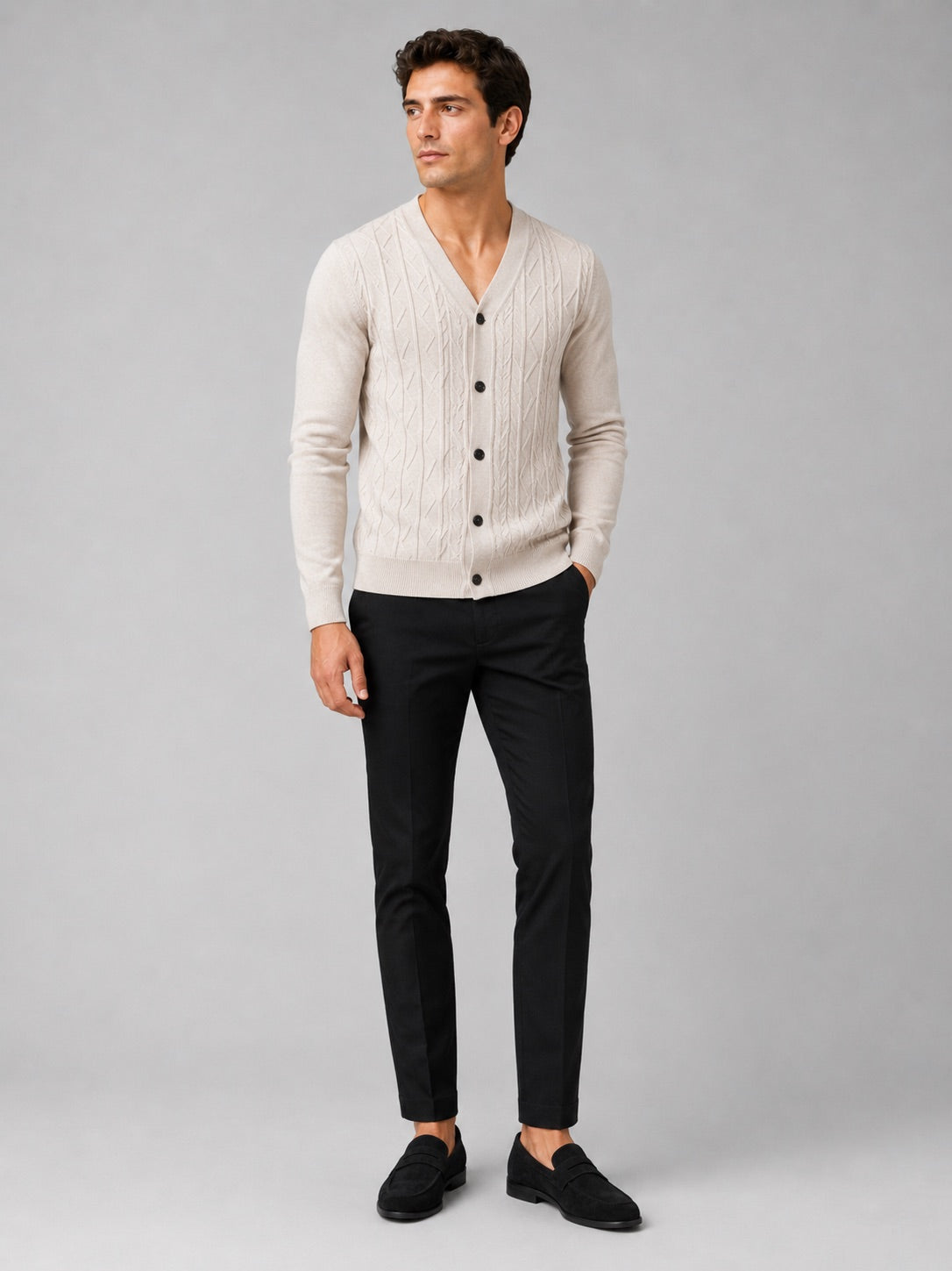 Men’s V-Neck Cardigan Jumper Slim Fit Knit Long Sleeve Spring Autumn Layer for Business Casual and Everyday Wear