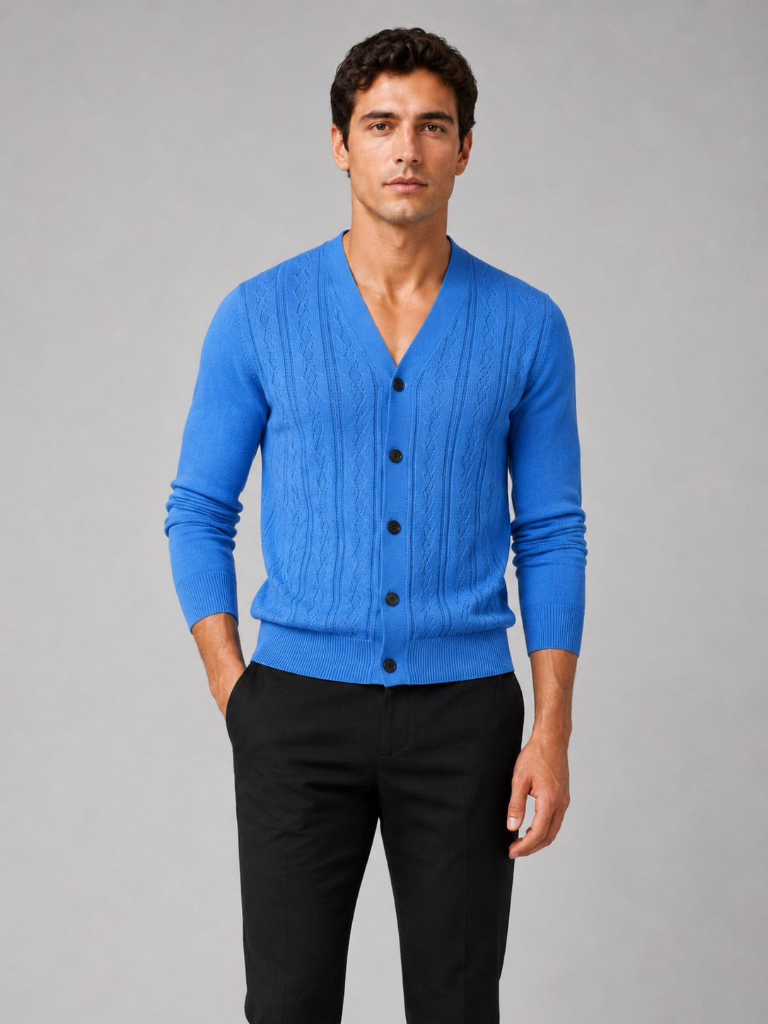 Men’s V-Neck Cardigan Jumper Slim Fit Knit Long Sleeve Spring Autumn Layer for Business Casual and Everyday Wear