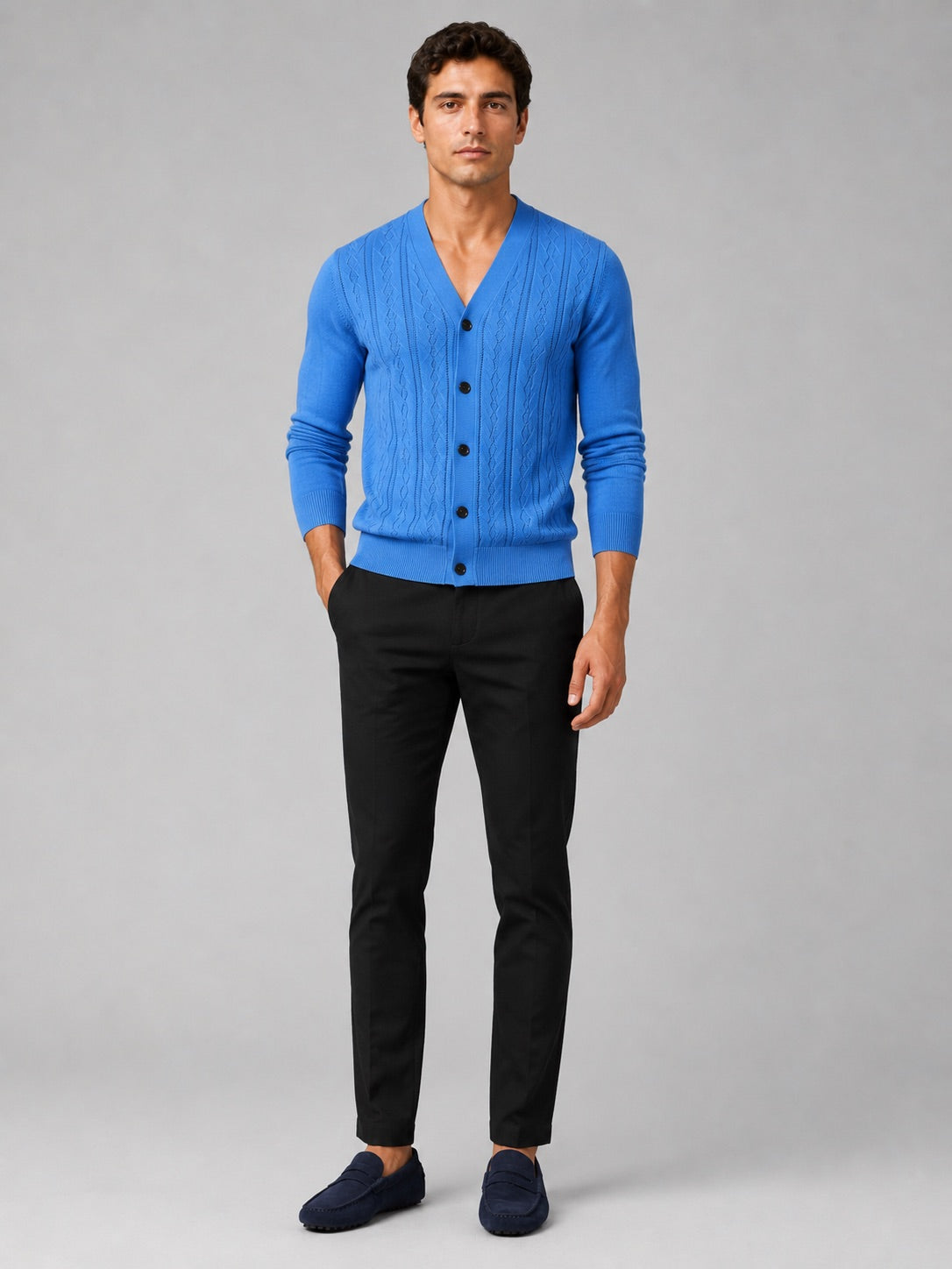 Men’s V-Neck Cardigan Jumper Slim Fit Knit Long Sleeve Spring Autumn Layer for Business Casual and Everyday Wear