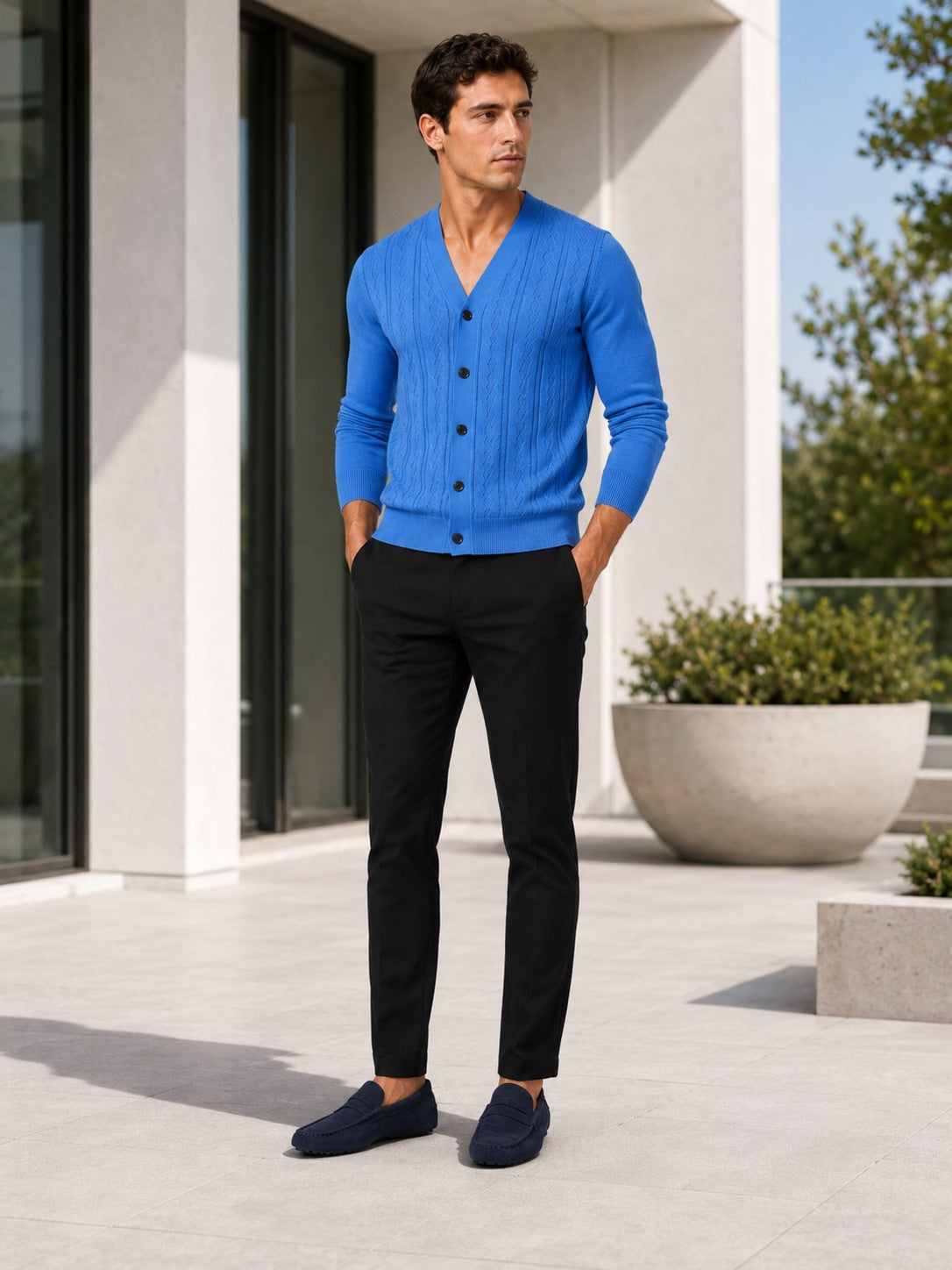 Men’s V-Neck Cardigan Jumper Slim Fit Knit Long Sleeve Spring Autumn Layer for Business Casual and Everyday Wear