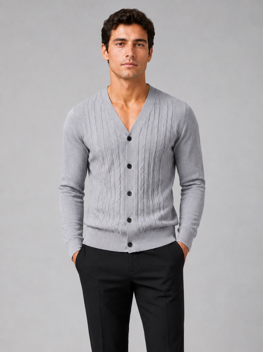 Men’s V-Neck Cardigan Jumper Slim Fit Knit Long Sleeve Spring Autumn Layer for Business Casual and Everyday Wear