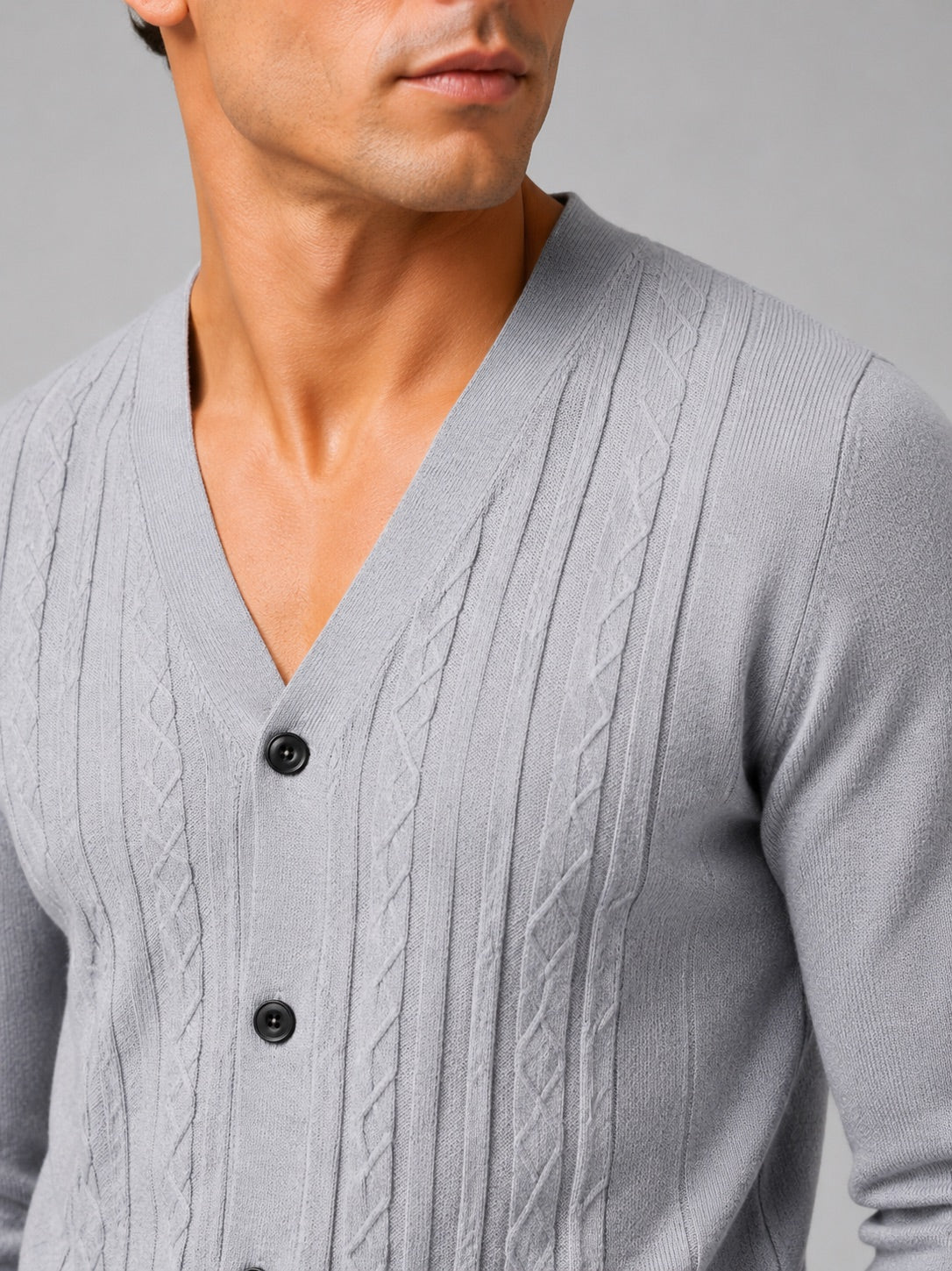 Men’s V-Neck Cardigan Jumper Slim Fit Knit Long Sleeve Spring Autumn Layer for Business Casual and Everyday Wear