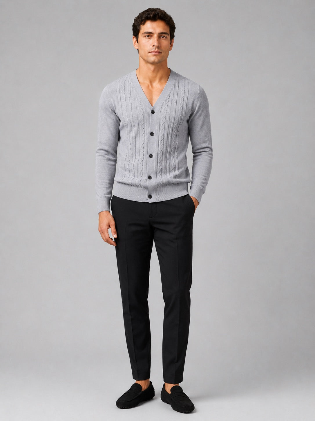Men’s V-Neck Cardigan Jumper Slim Fit Knit Long Sleeve Spring Autumn Layer for Business Casual and Everyday Wear