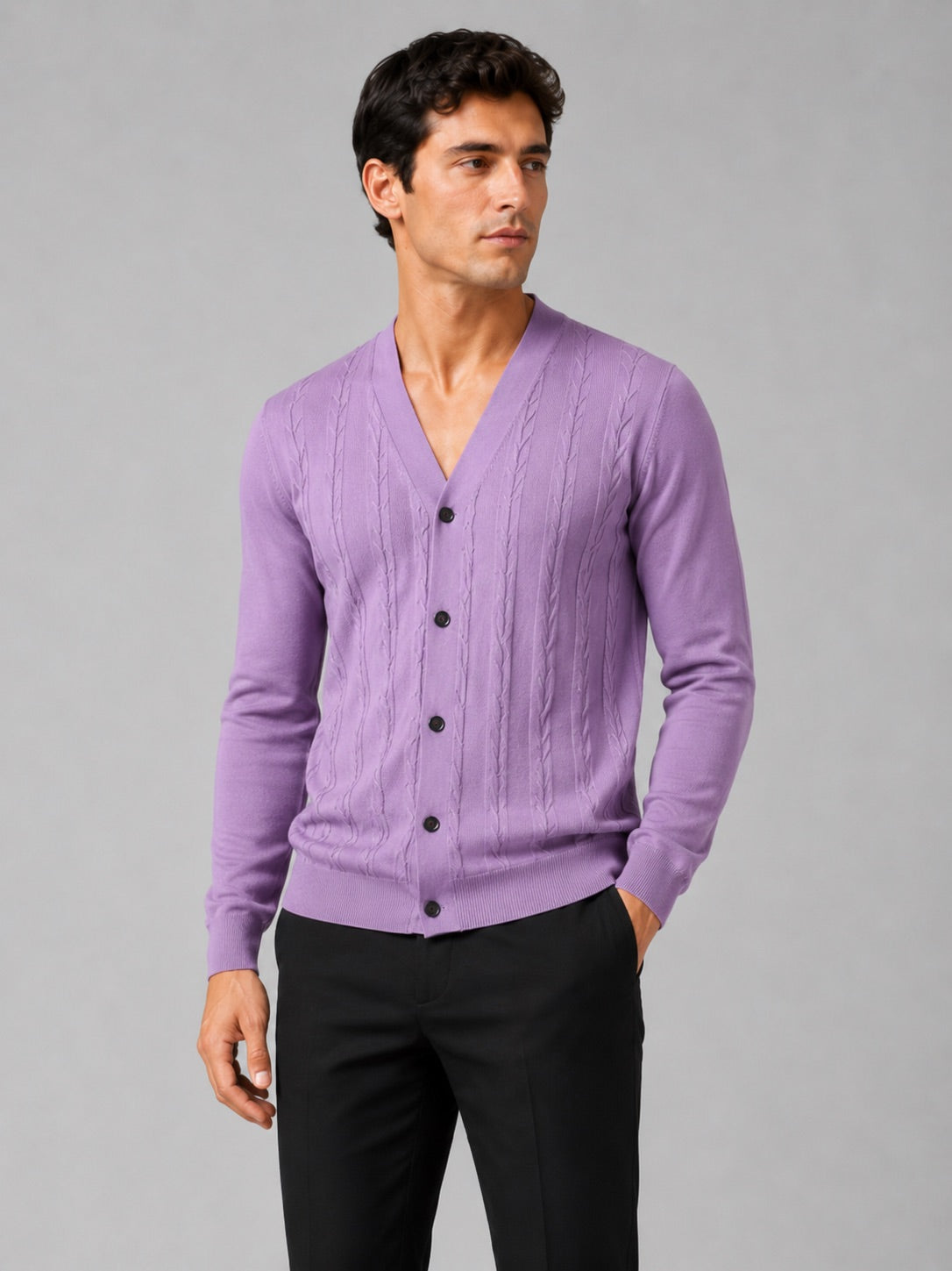 Men’s V-Neck Cardigan Jumper Slim Fit Knit Long Sleeve Spring Autumn Layer for Business Casual and Everyday Wear