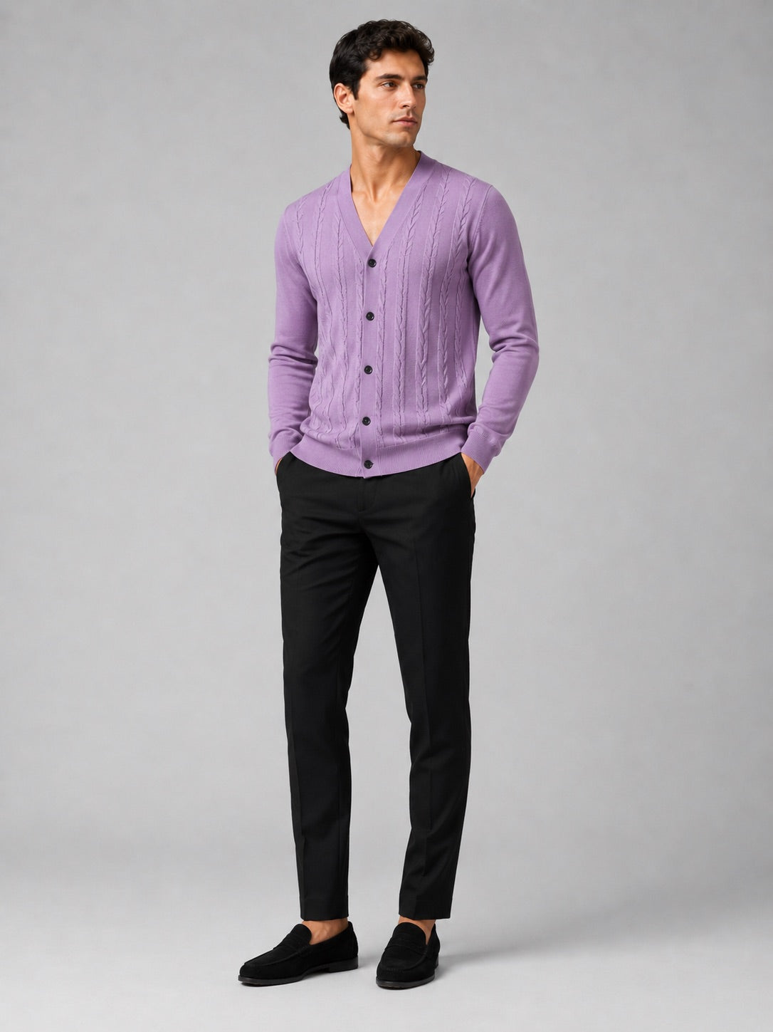 Men’s V-Neck Cardigan Jumper Slim Fit Knit Long Sleeve Spring Autumn Layer for Business Casual and Everyday Wear