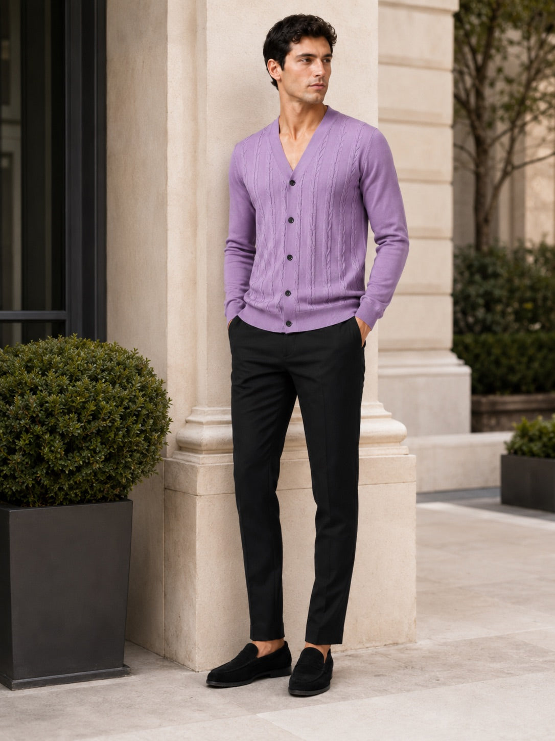 Men’s V-Neck Cardigan Jumper Slim Fit Knit Long Sleeve Spring Autumn Layer for Business Casual and Everyday Wear