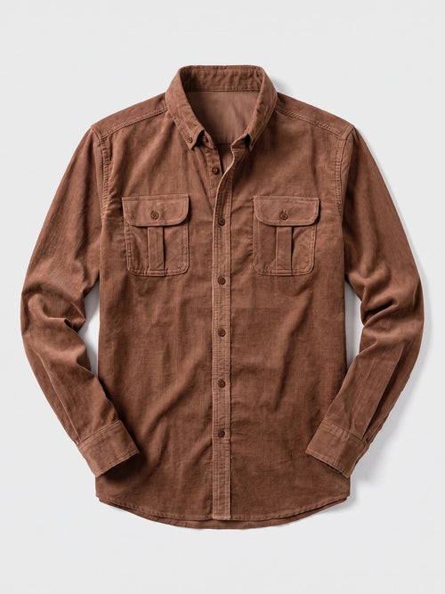 Men's Twill Tweed Shirt, Cotton Corduroy, Slim Fit Business Casual Autumn Shirt