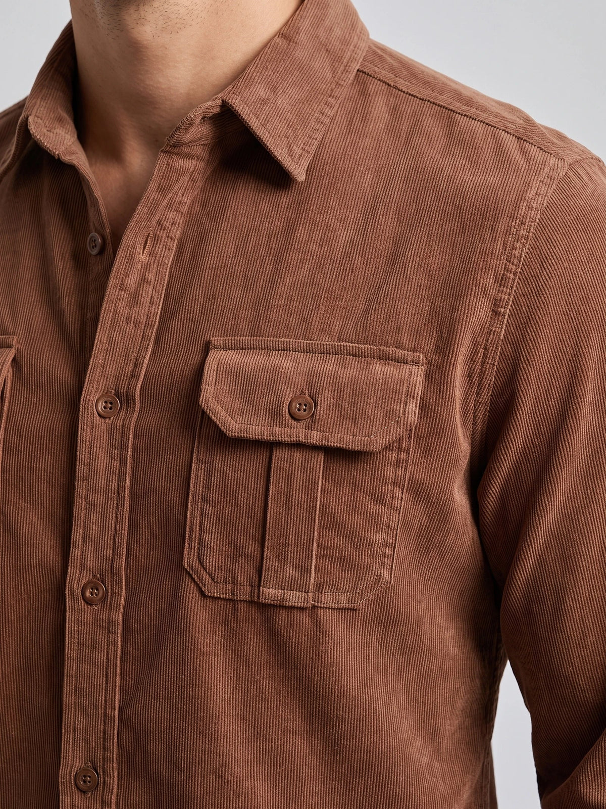 Men's Twill Tweed Shirt, Cotton Corduroy, Slim Fit Business Casual Autumn Shirt