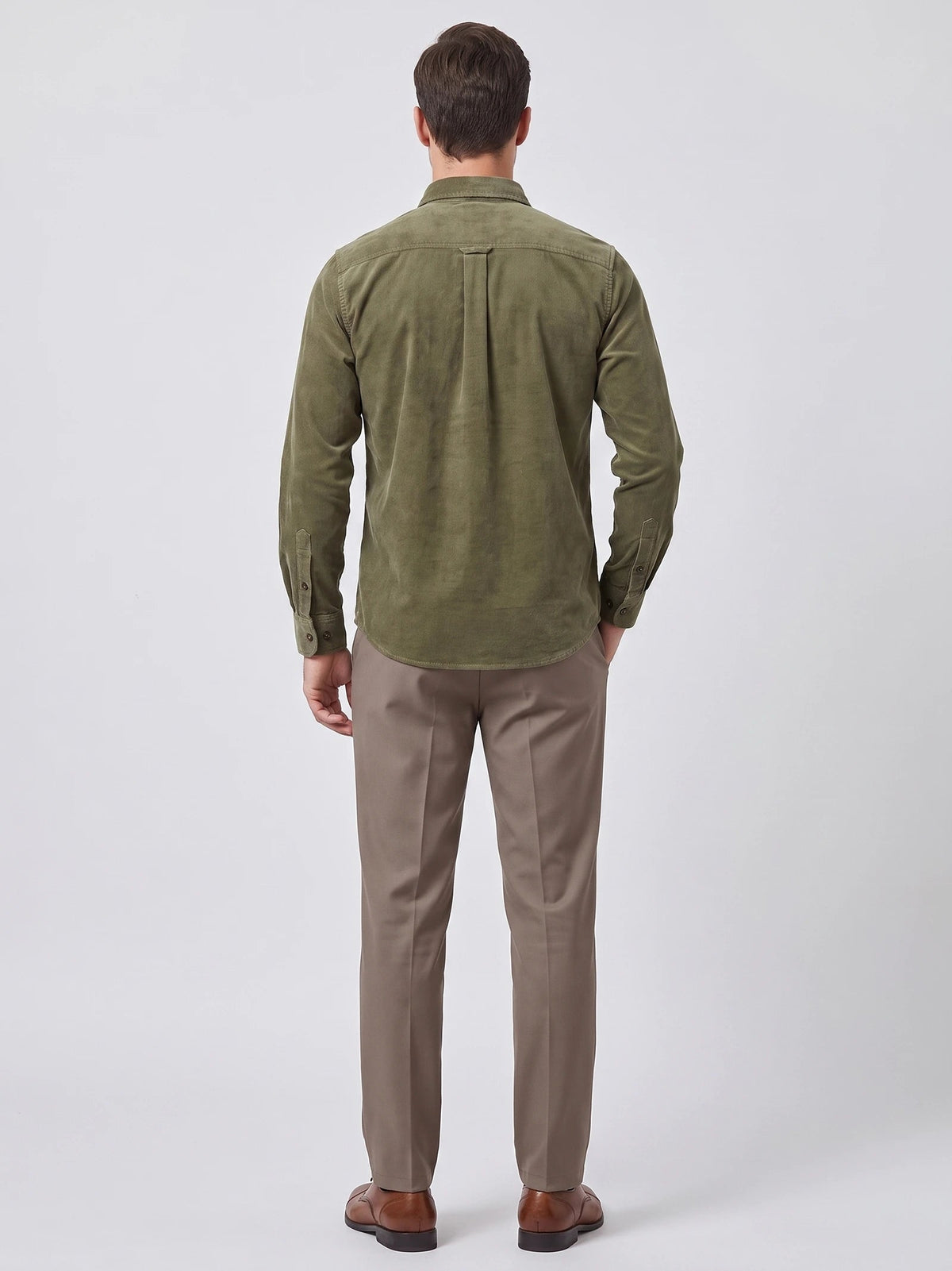 Men's Twill Tweed Shirt, Cotton Corduroy, Slim Fit Business Casual Autumn Shirt