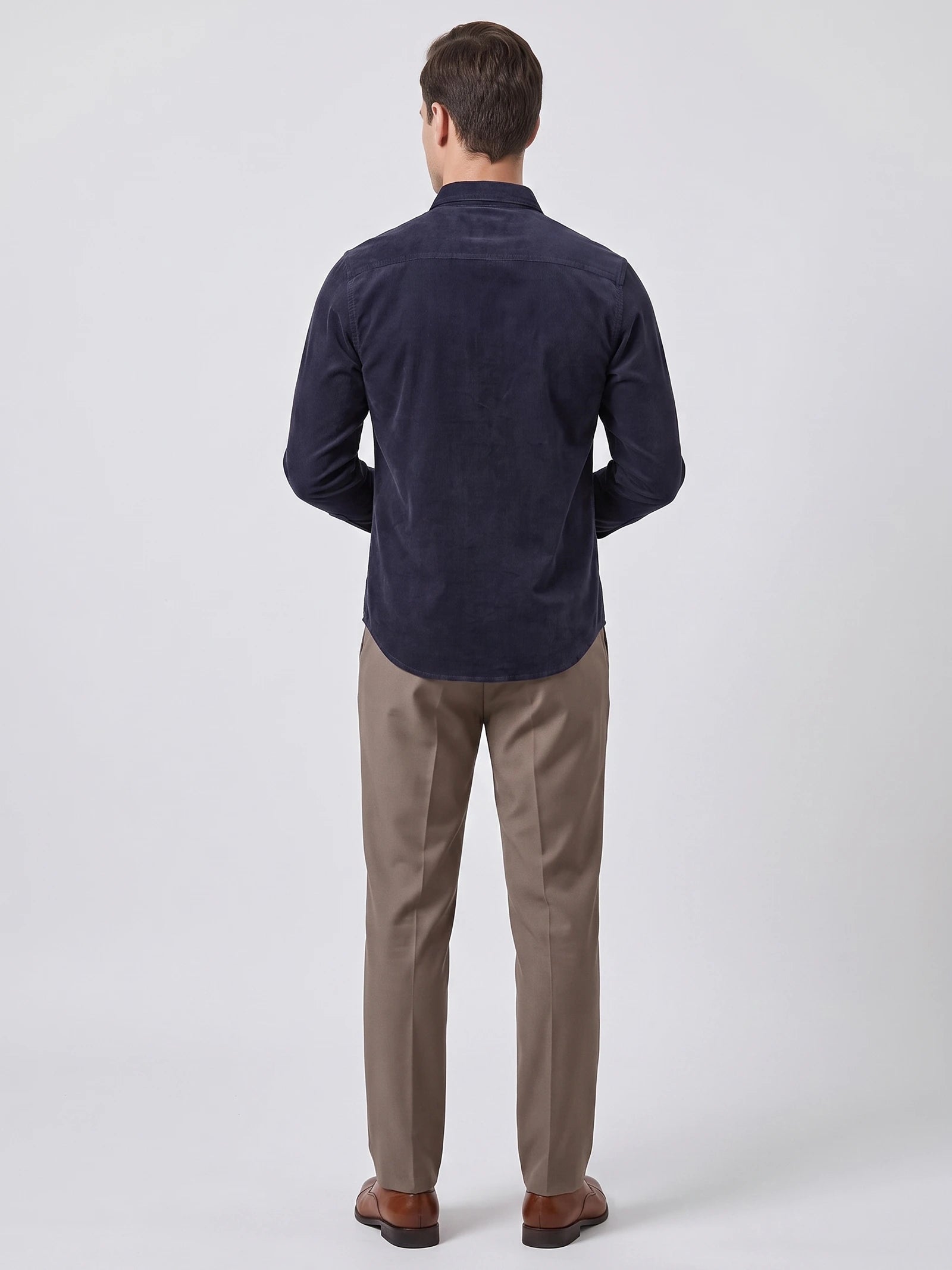 Men's Twill Tweed Shirt, Cotton Corduroy, Slim Fit Business Casual Autumn Shirt