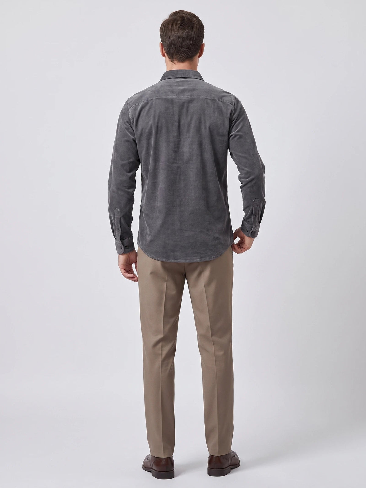 Men's Twill Tweed Shirt, Cotton Corduroy, Slim Fit Business Casual Autumn Shirt