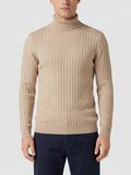 Men's Roll Neck Jumper, Solid Colour Striped Knit Pullover for Winter Casual Wear