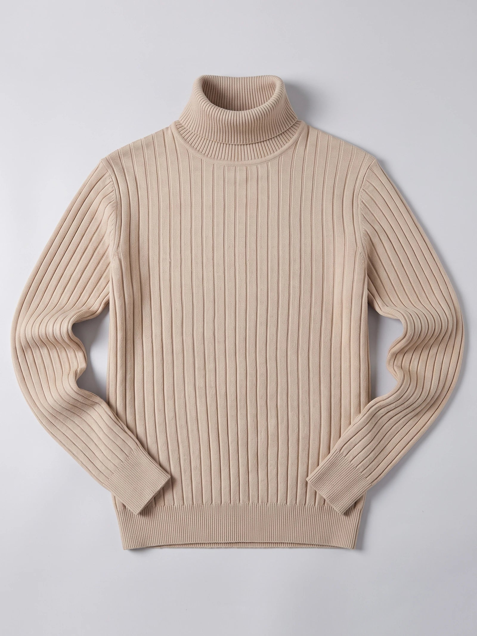 Men's Roll Neck Jumper, Solid Colour Striped Knit Pullover for Winter Casual Wear