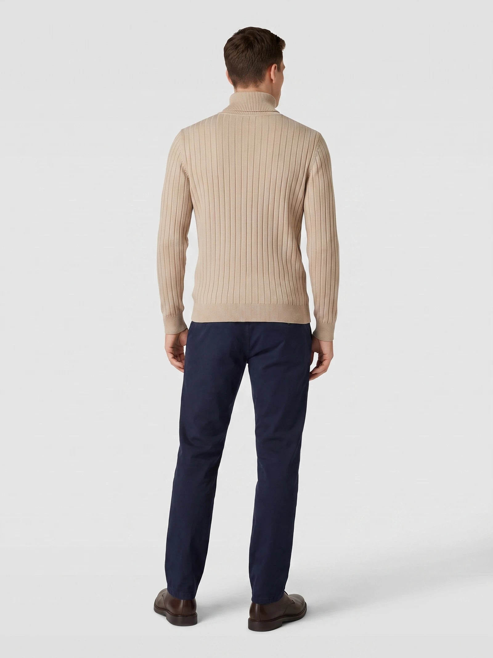 Men's Roll Neck Jumper, Solid Colour Striped Knit Pullover for Winter Casual Wear
