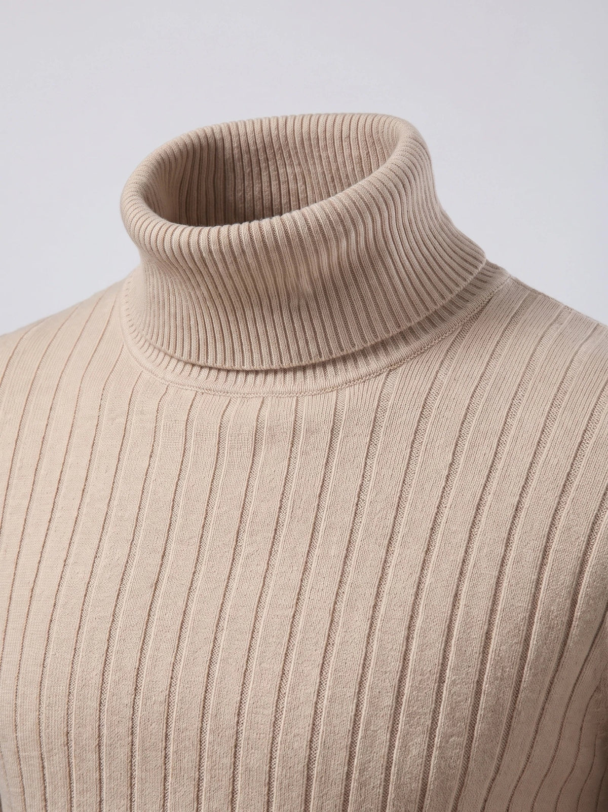 Men's Roll Neck Jumper, Solid Colour Striped Knit Pullover for Winter Casual Wear