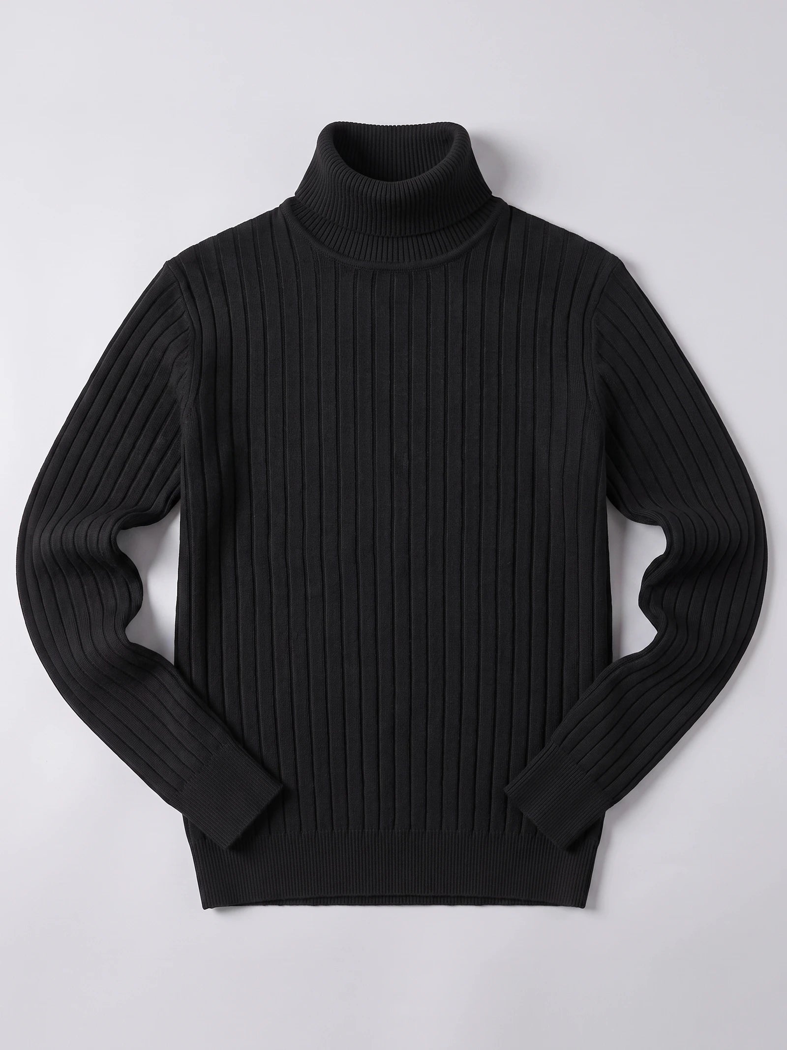 Men's Roll Neck Jumper, Solid Colour Striped Knit Pullover for Winter Casual Wear
