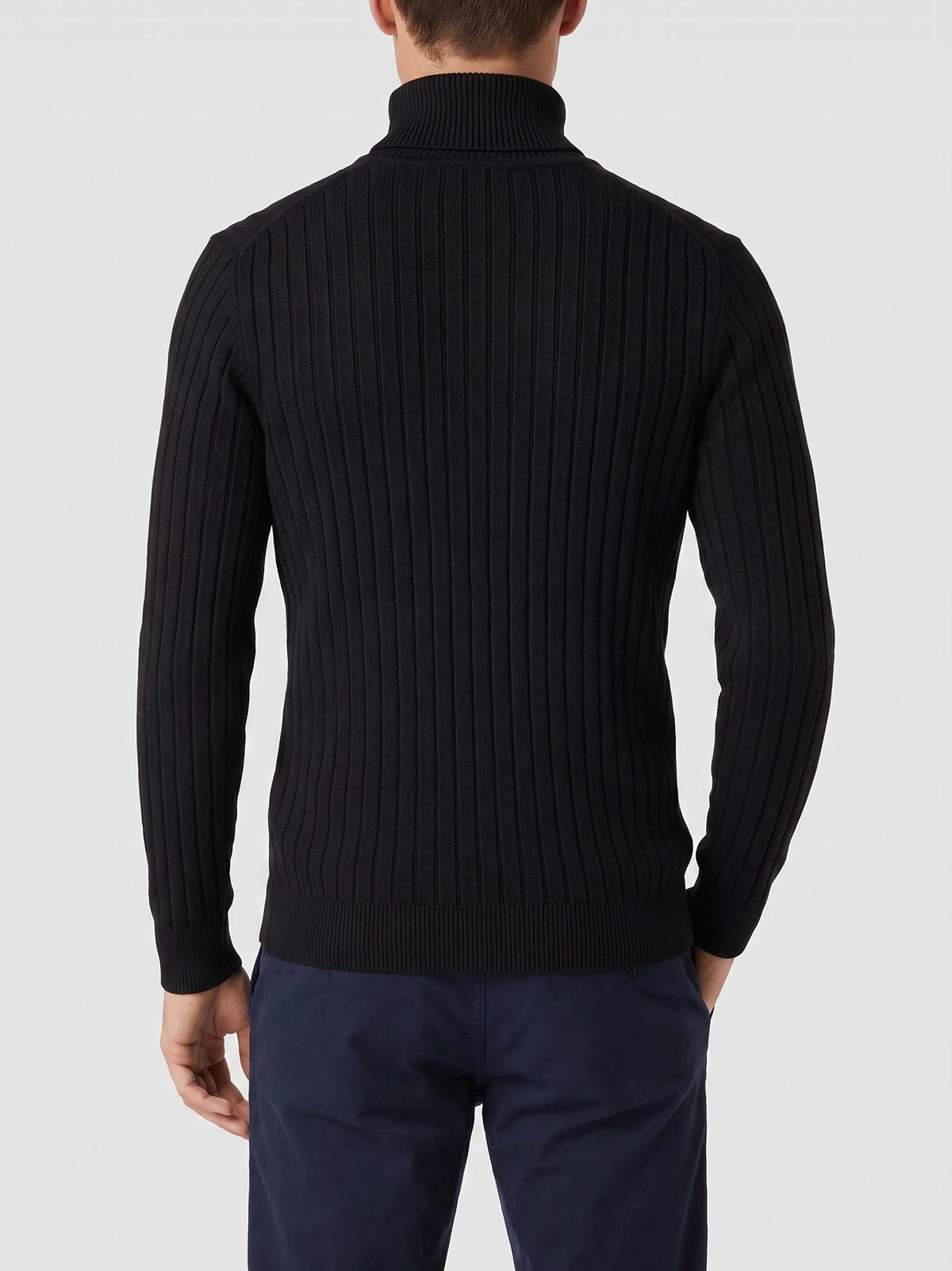 Men's Roll Neck Jumper, Solid Colour Striped Knit Pullover for Winter Casual Wear