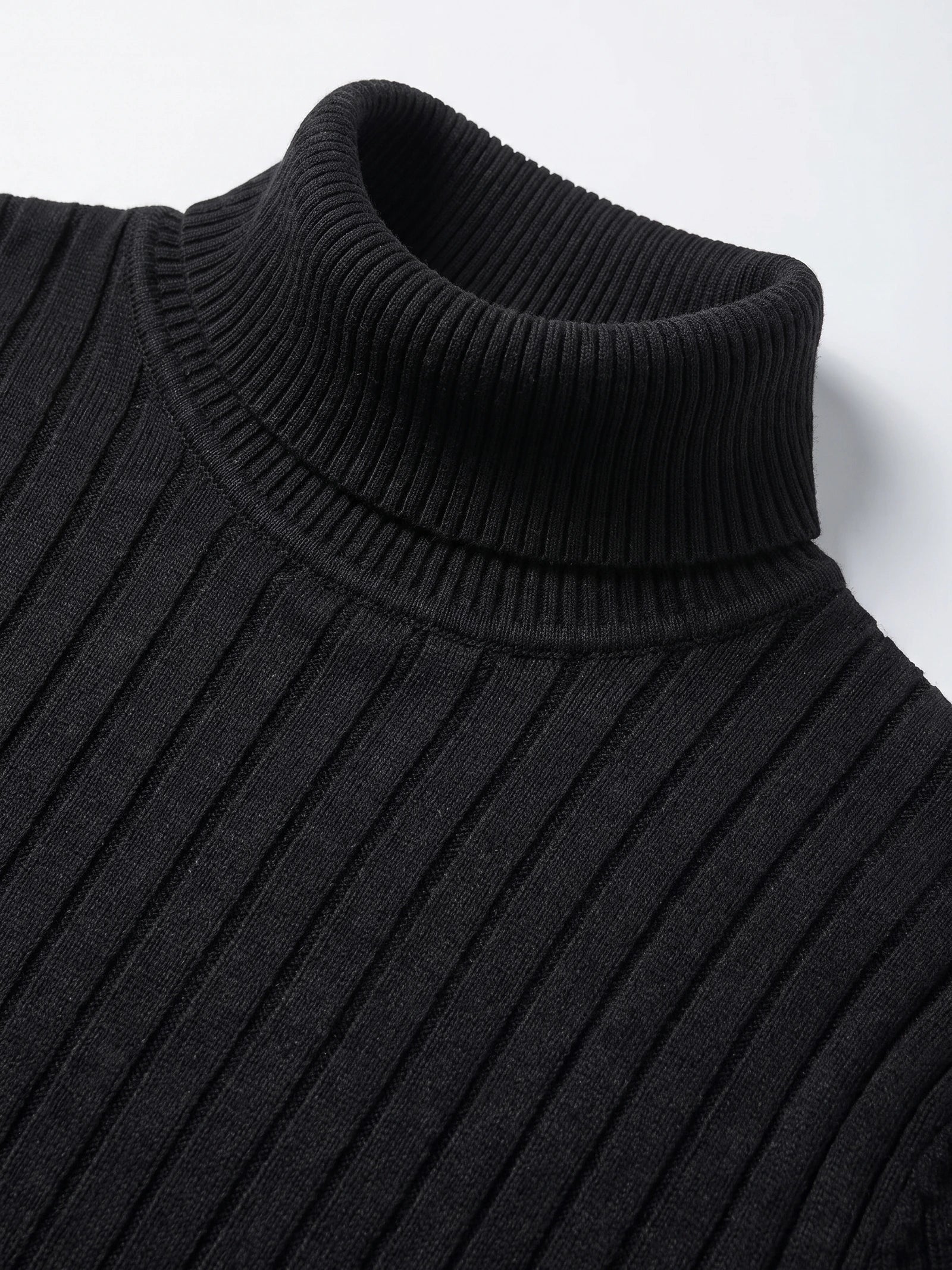 Men's Roll Neck Jumper, Solid Colour Striped Knit Pullover for Winter Casual Wear